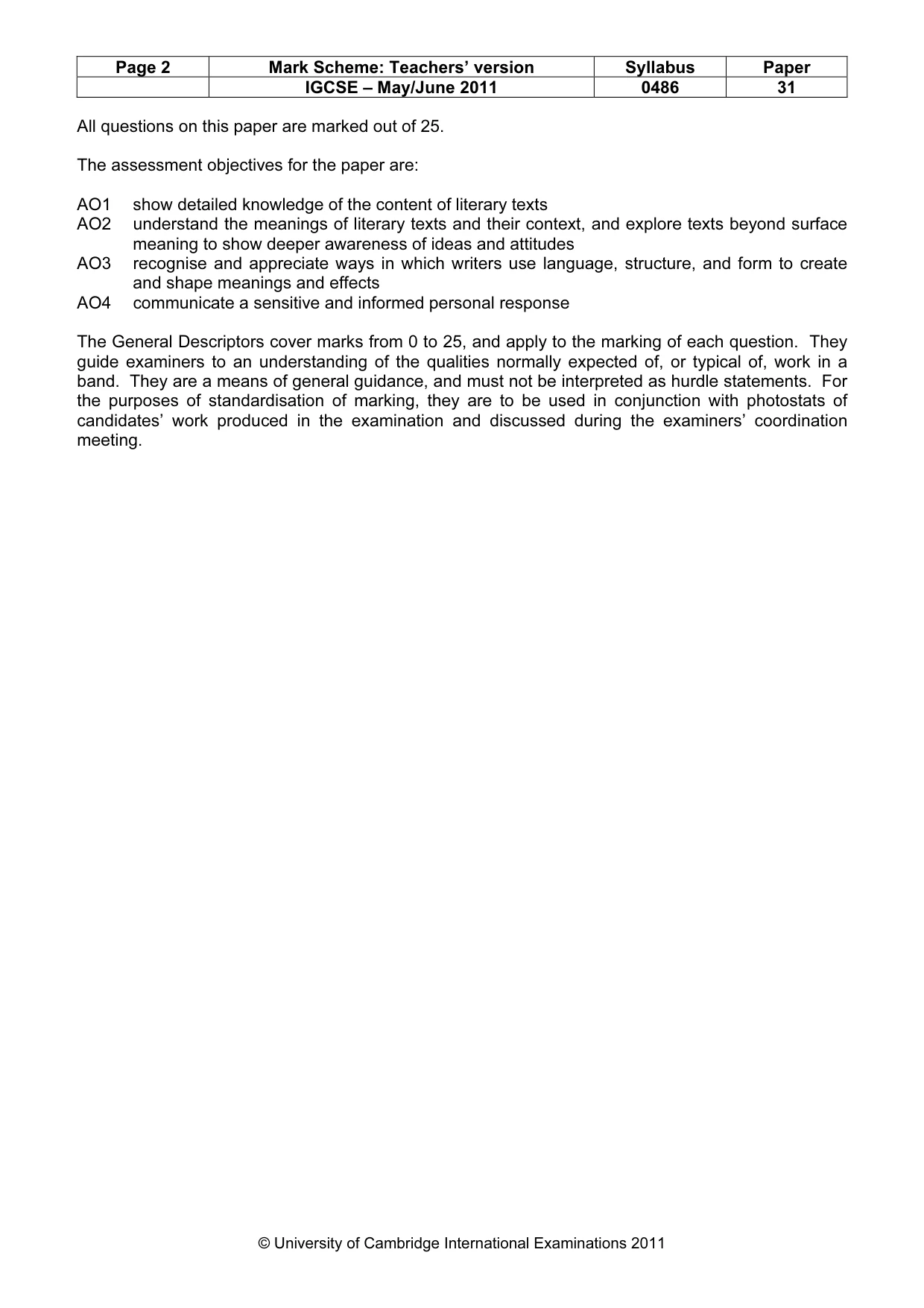 Mark scheme, page 2 of 3