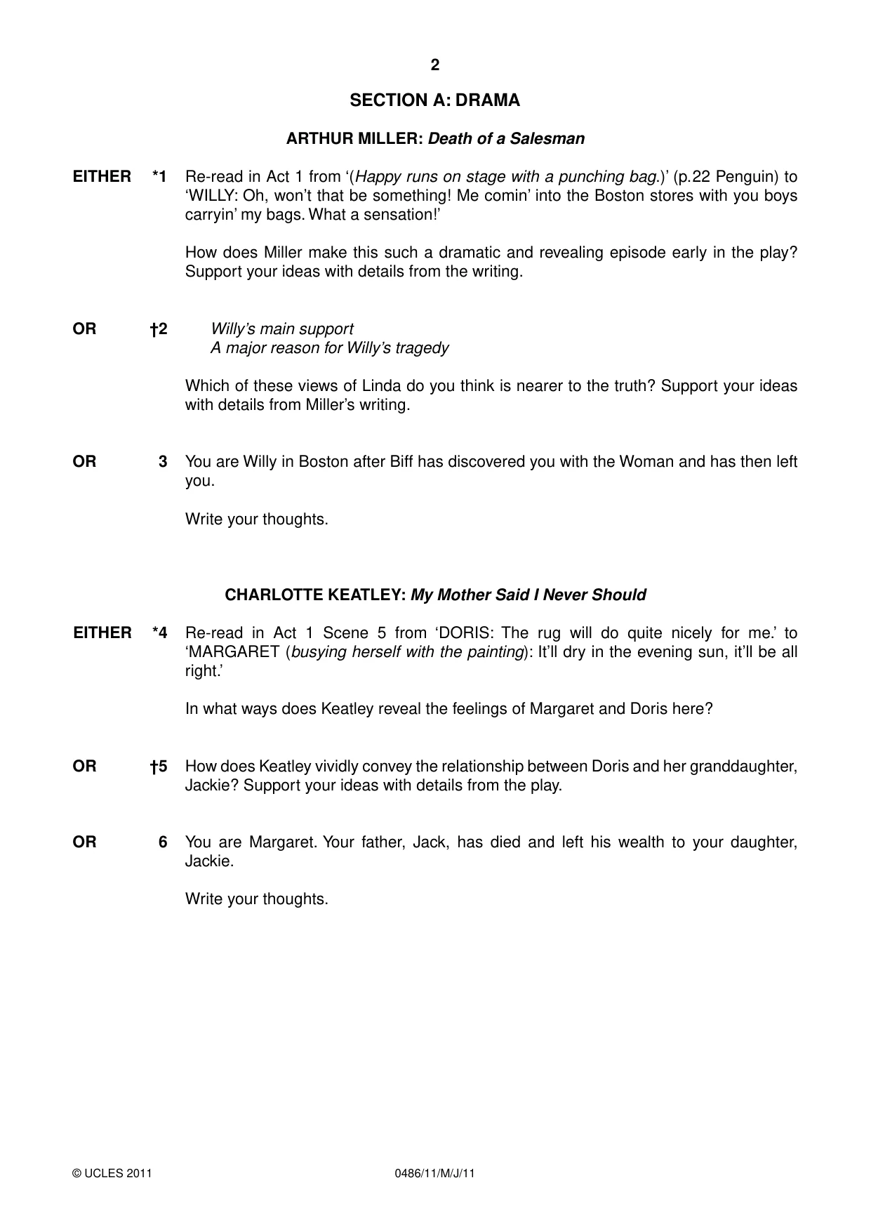 Cambridge IGCSE English - Literature 0486 2011 May/June Paper 1 · Variant 1 question paper, page 2 of 8