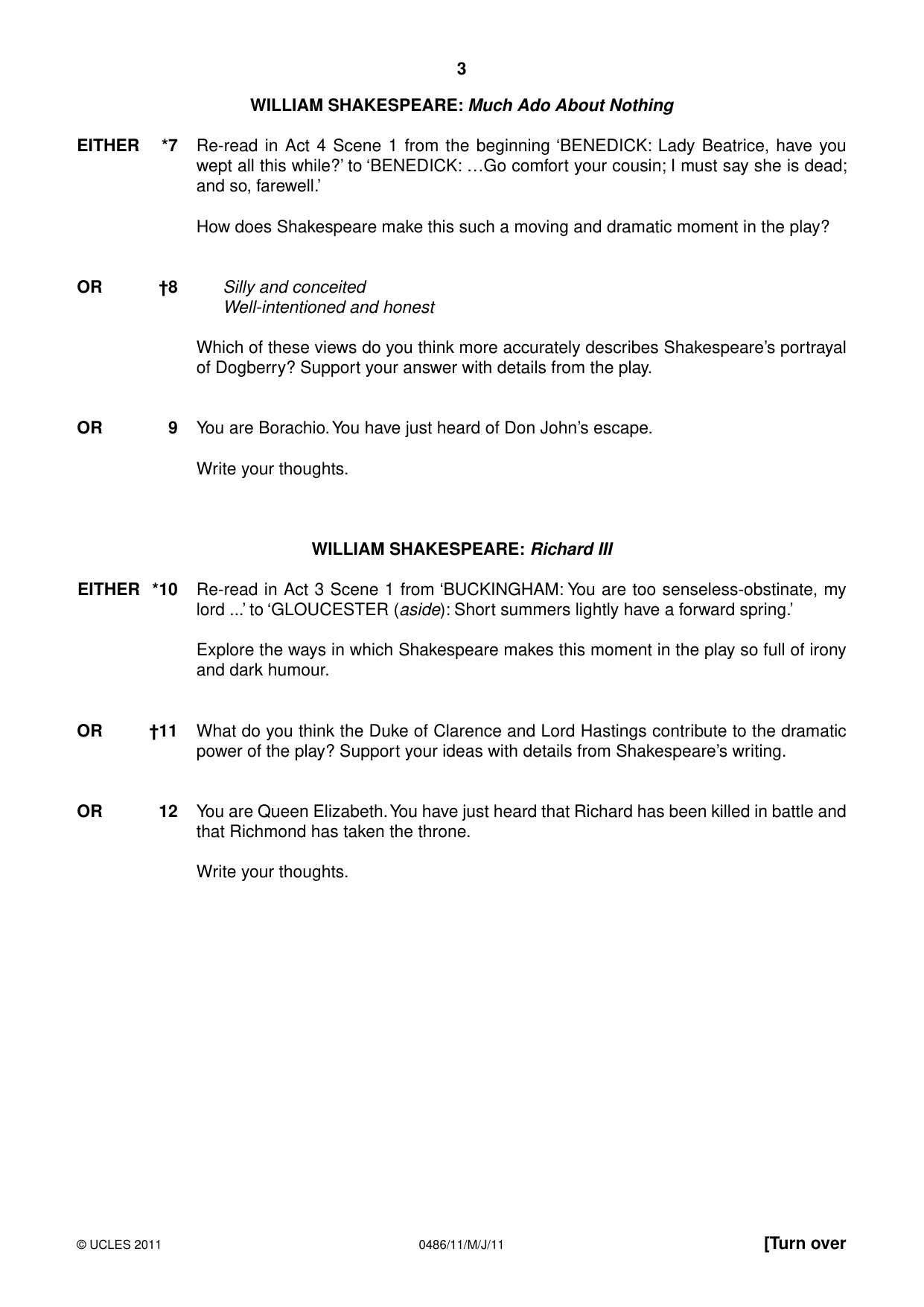 Cambridge IGCSE English - Literature 0486 2011 May/June Paper 1 · Variant 1 question paper, page 3 of 8