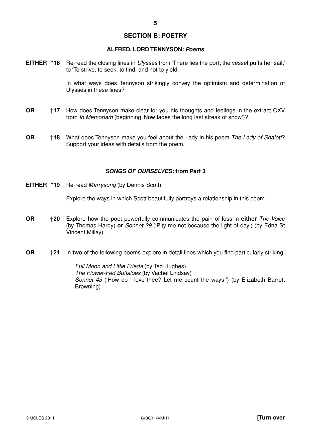 Cambridge IGCSE English - Literature 0486 2011 May/June Paper 1 · Variant 1 question paper, page 5 of 8