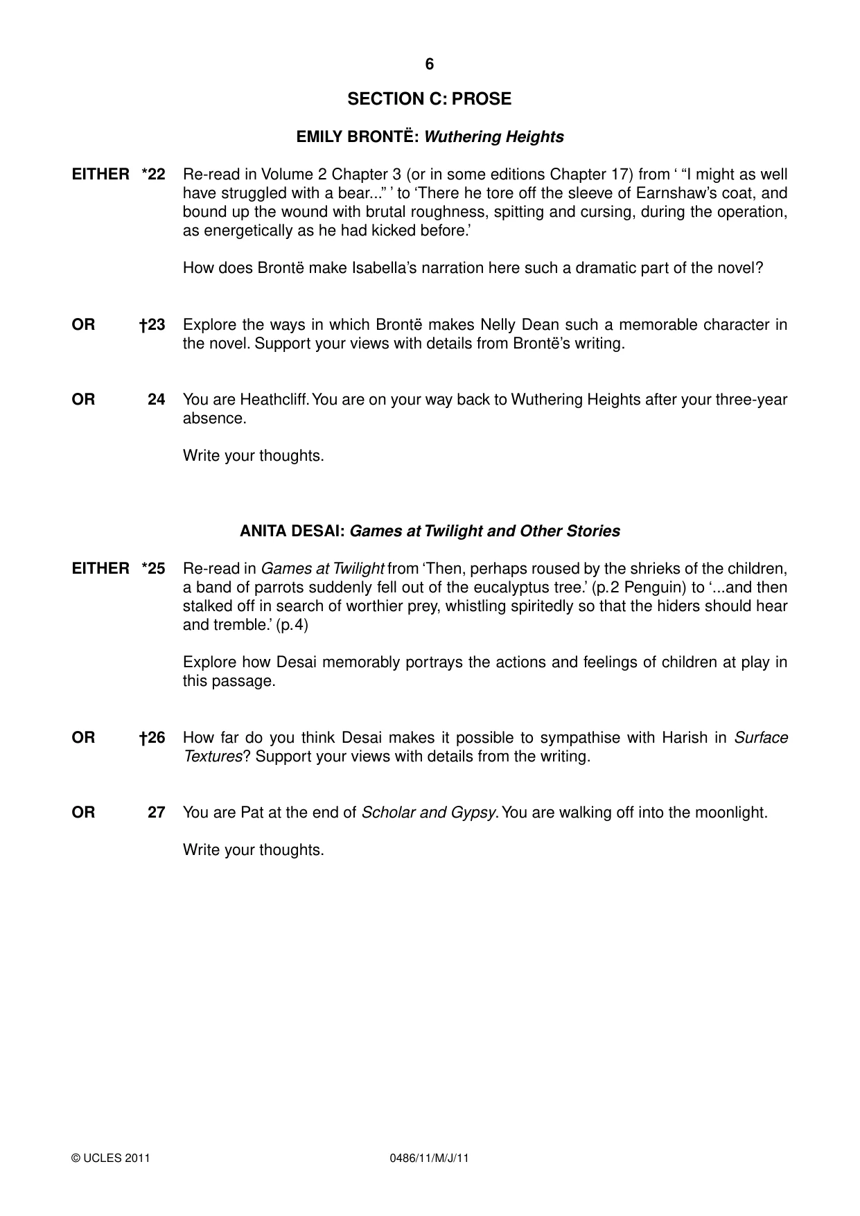 Cambridge IGCSE English - Literature 0486 2011 May/June Paper 1 · Variant 1 question paper, page 6 of 8