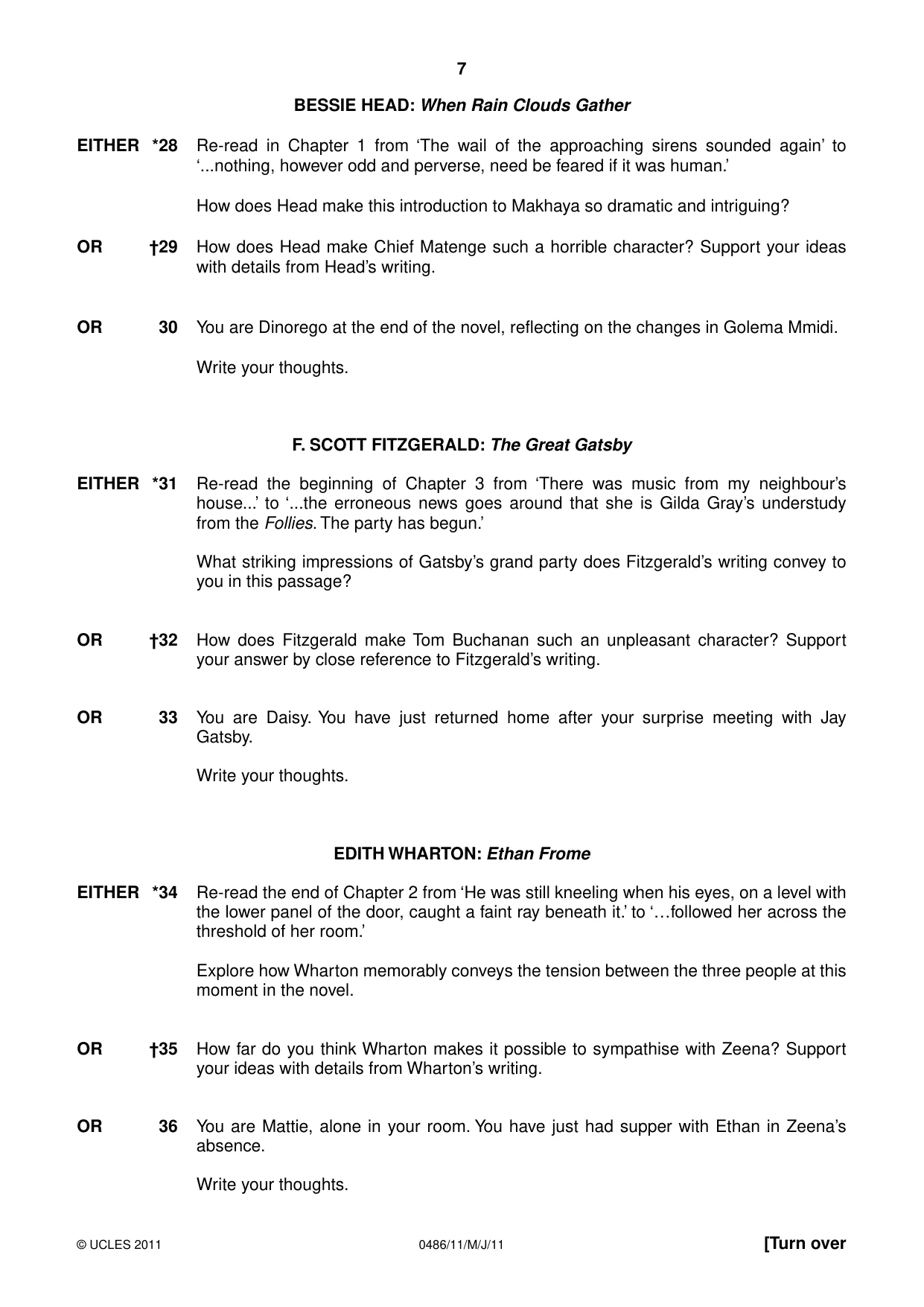 Cambridge IGCSE English - Literature 0486 2011 May/June Paper 1 · Variant 1 question paper, page 7 of 8