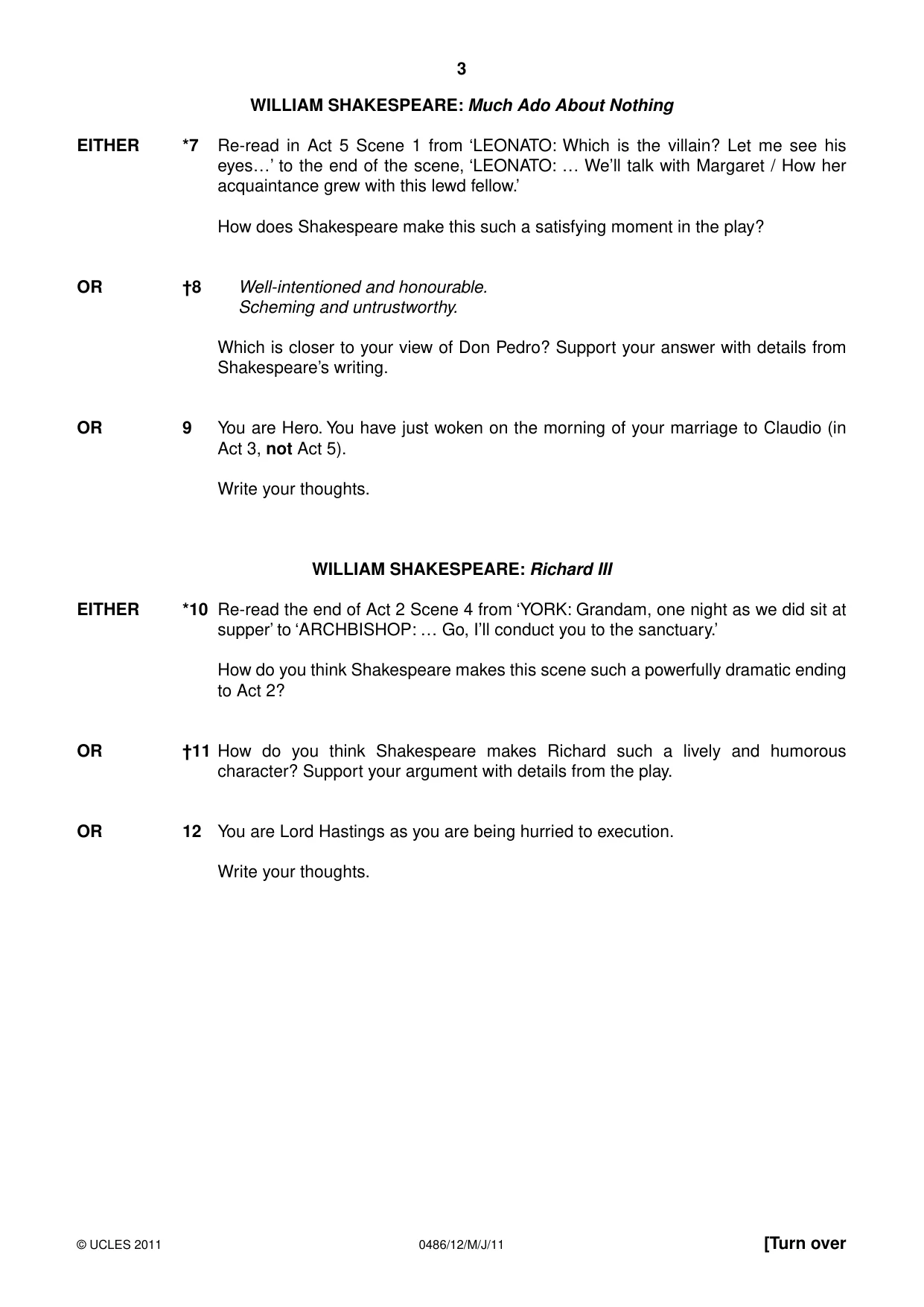 Cambridge IGCSE English - Literature 0486 2011 May/June Paper 1 · Variant 2 question paper, page 3 of 8