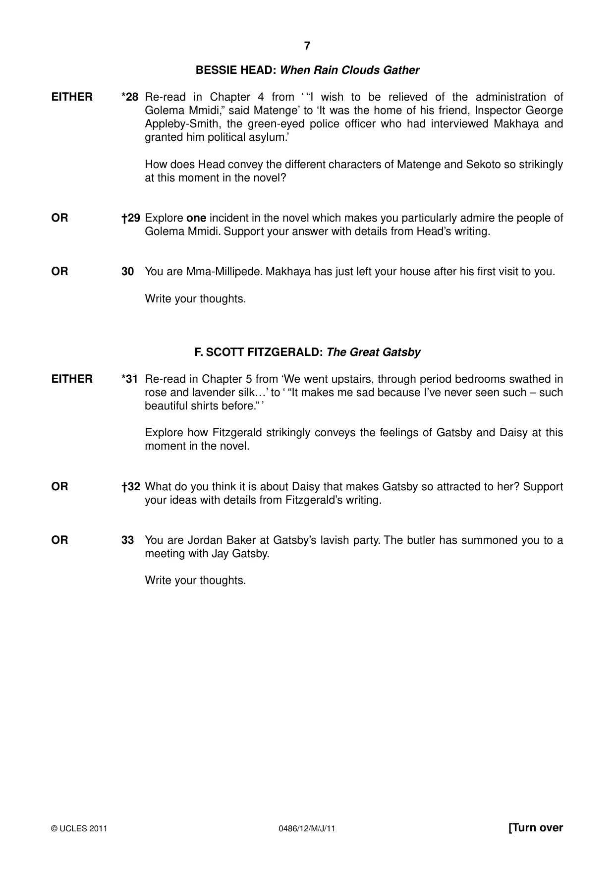 Cambridge IGCSE English - Literature 0486 2011 May/June Paper 1 · Variant 2 question paper, page 7 of 8