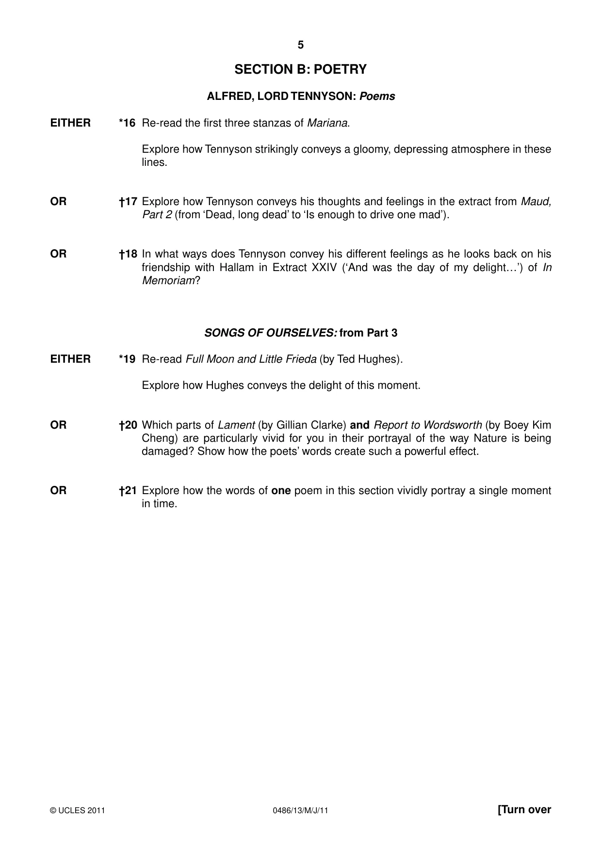 Cambridge IGCSE English - Literature 0486 2011 May/June Paper 1 · Variant 3 question paper, page 5 of 8