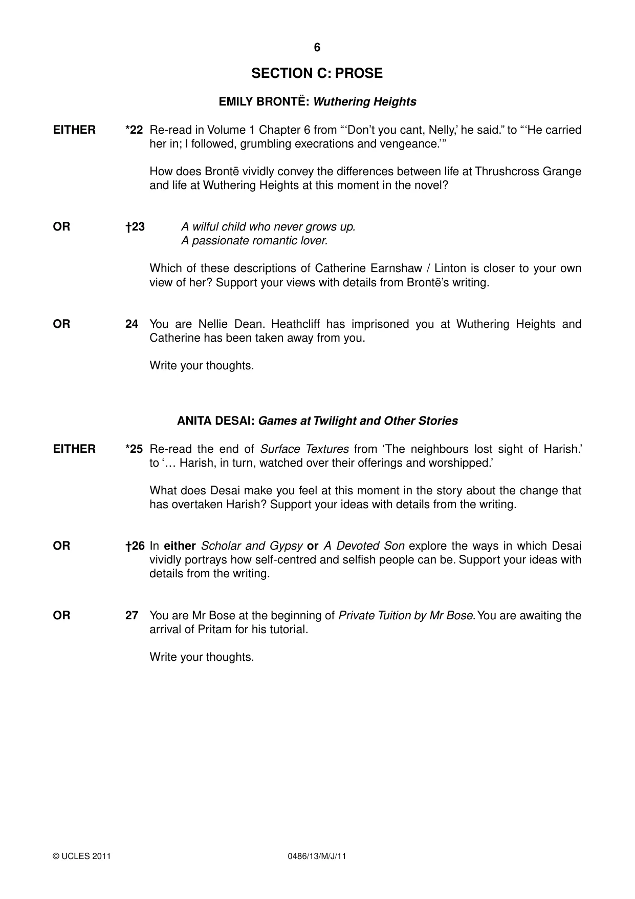 Cambridge IGCSE English - Literature 0486 2011 May/June Paper 1 · Variant 3 question paper, page 6 of 8