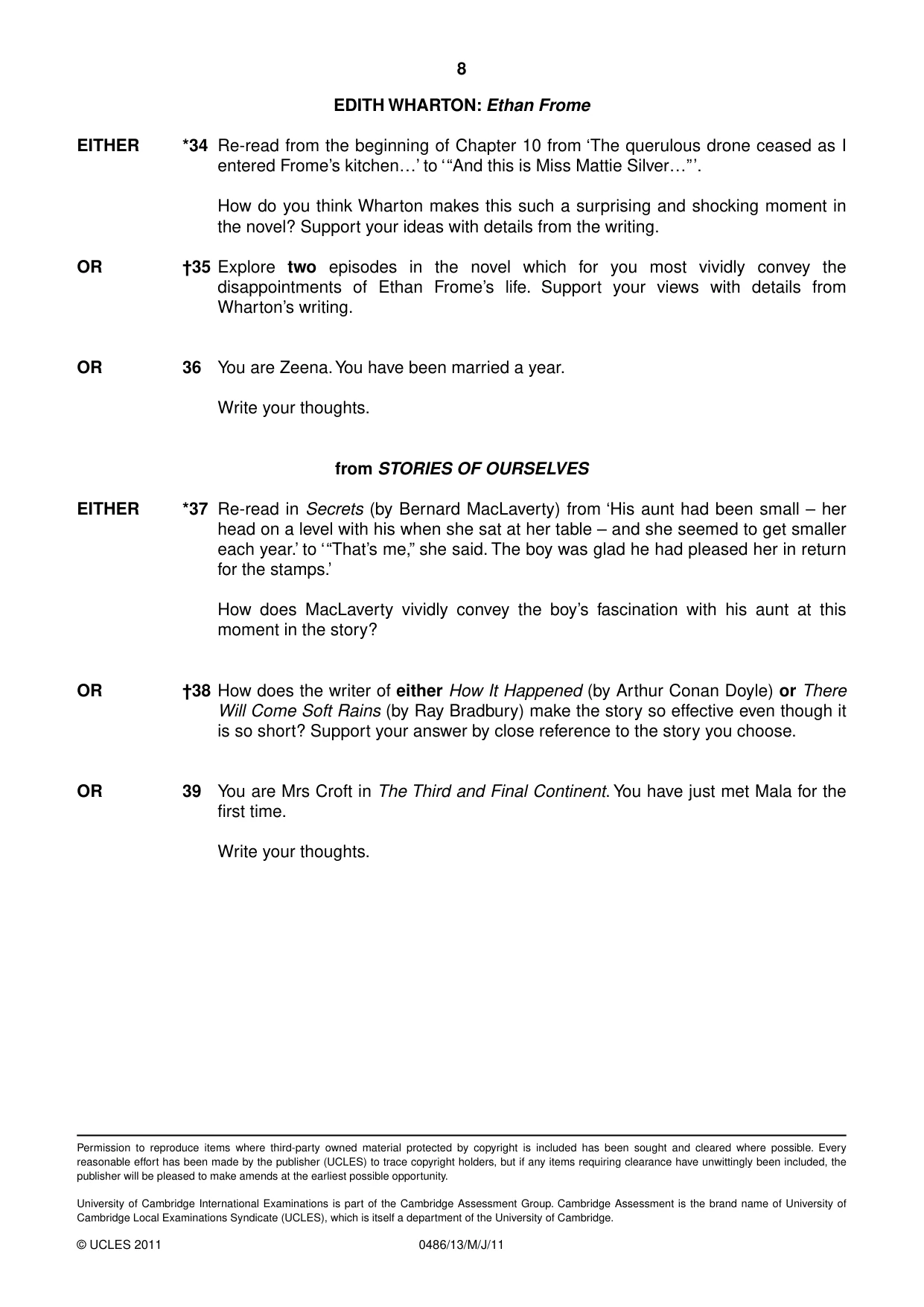 Cambridge IGCSE English - Literature 0486 2011 May/June Paper 1 · Variant 3 question paper, page 8 of 8