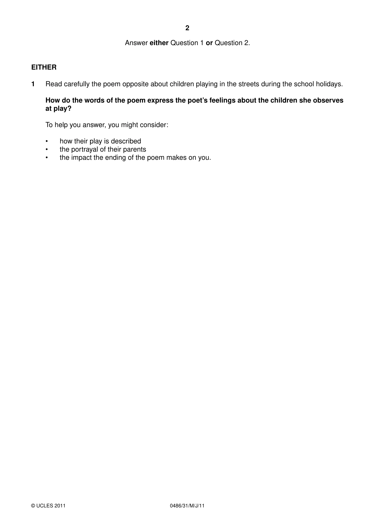 Cambridge IGCSE English - Literature 0486 2011 May/June Paper 3 · Variant 1 question paper, page 2 of 8