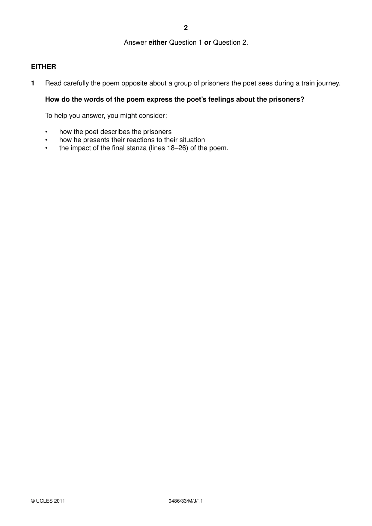 Cambridge IGCSE English - Literature 0486 2011 May/June Paper 3 · Variant 3 question paper, page 2 of 8