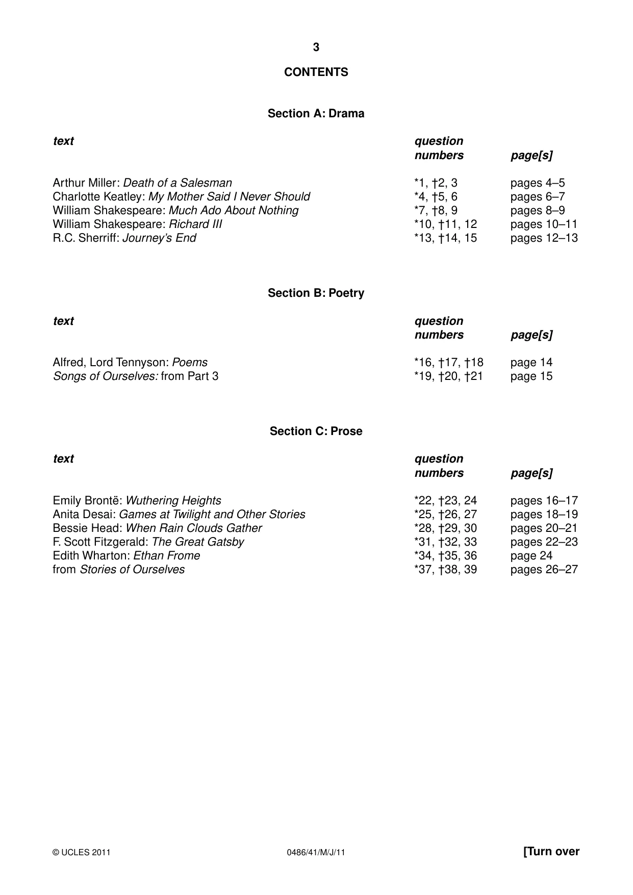 Cambridge IGCSE English - Literature 0486 2011 May/June Paper 4 · Variant 1 question paper, page 3 of 28