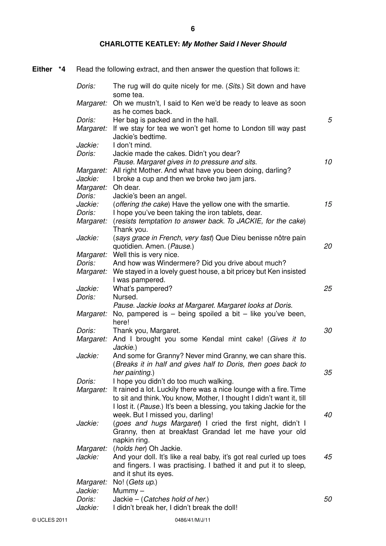 Cambridge IGCSE English - Literature 0486 2011 May/June Paper 4 · Variant 1 question paper, page 6 of 28
