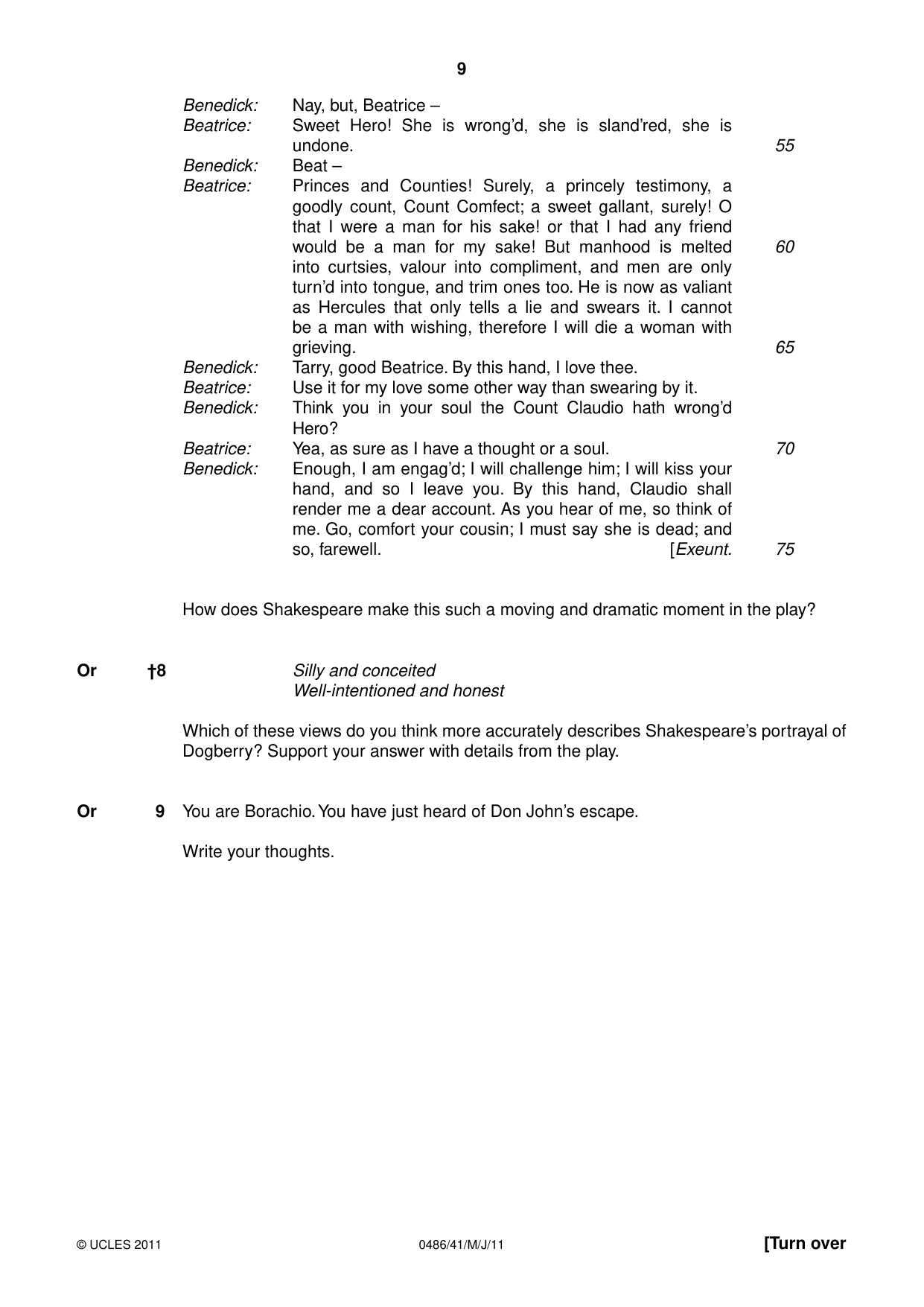 Cambridge IGCSE English - Literature 0486 2011 May/June Paper 4 · Variant 1 question paper, page 9 of 28