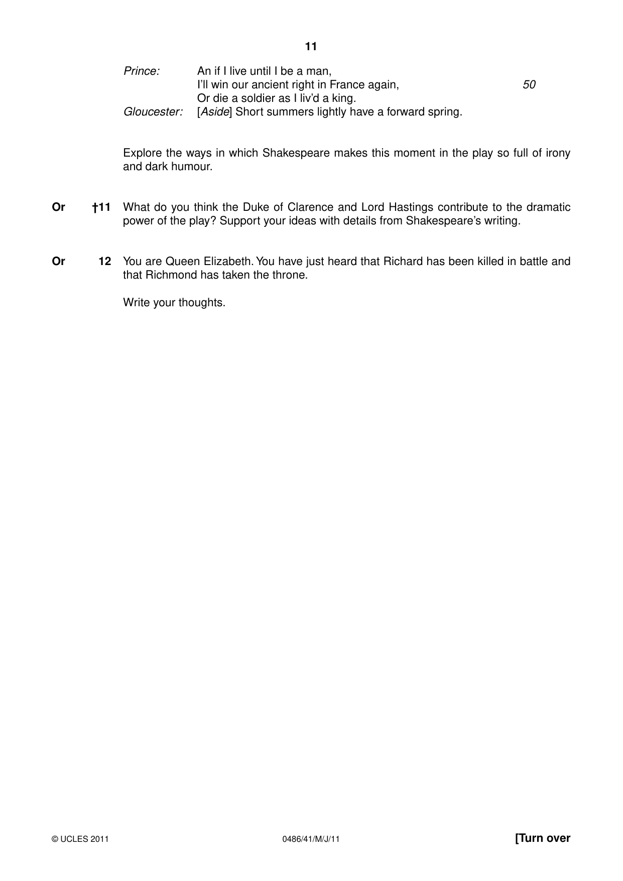 Cambridge IGCSE English - Literature 0486 2011 May/June Paper 4 · Variant 1 question paper, page 11 of 28