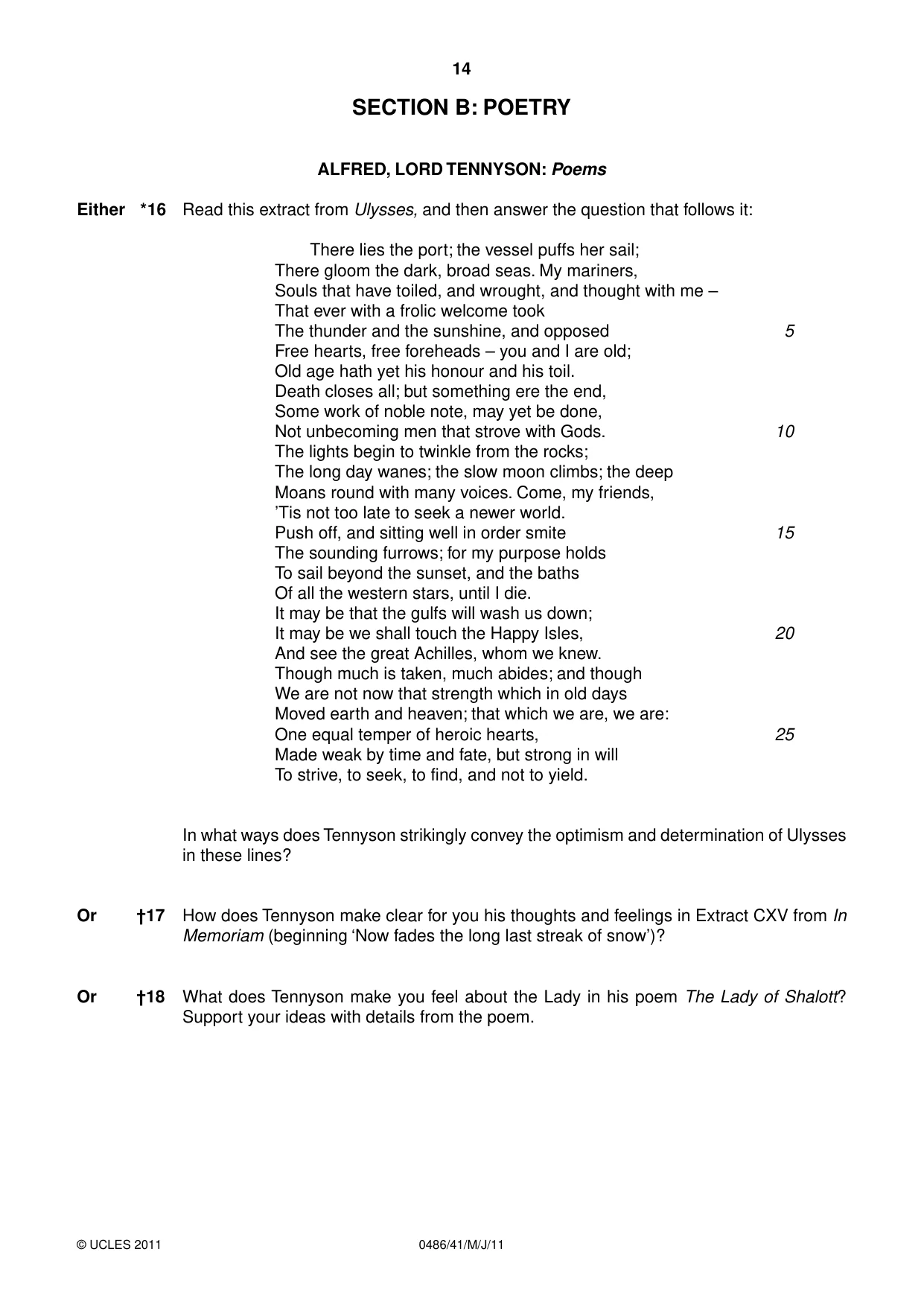 Cambridge IGCSE English - Literature 0486 2011 May/June Paper 4 · Variant 1 question paper, page 14 of 28