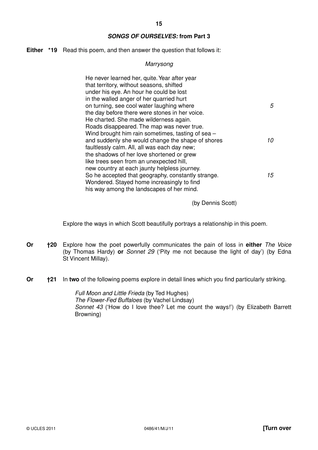 Cambridge IGCSE English - Literature 0486 2011 May/June Paper 4 · Variant 1 question paper, page 15 of 28