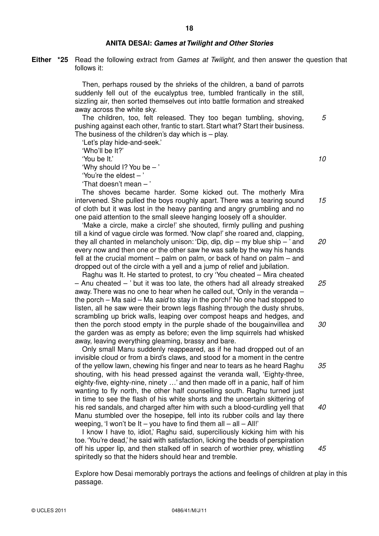 Cambridge IGCSE English - Literature 0486 2011 May/June Paper 4 · Variant 1 question paper, page 18 of 28