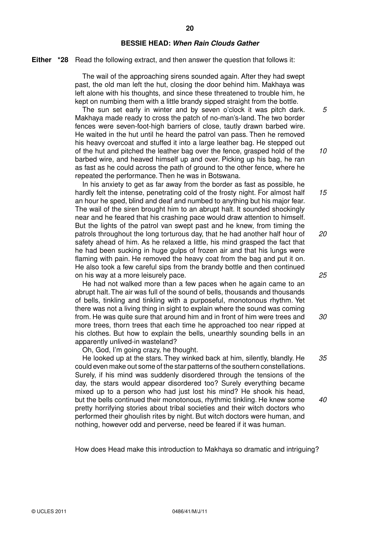 Cambridge IGCSE English - Literature 0486 2011 May/June Paper 4 · Variant 1 question paper, page 20 of 28