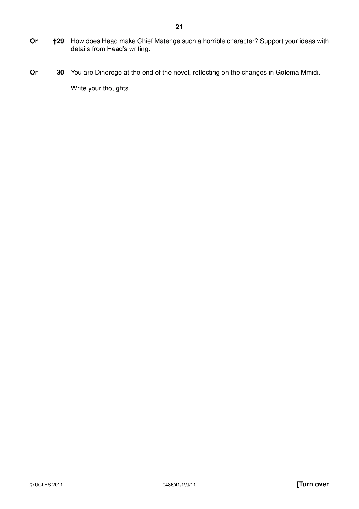 Cambridge IGCSE English - Literature 0486 2011 May/June Paper 4 · Variant 1 question paper, page 21 of 28
