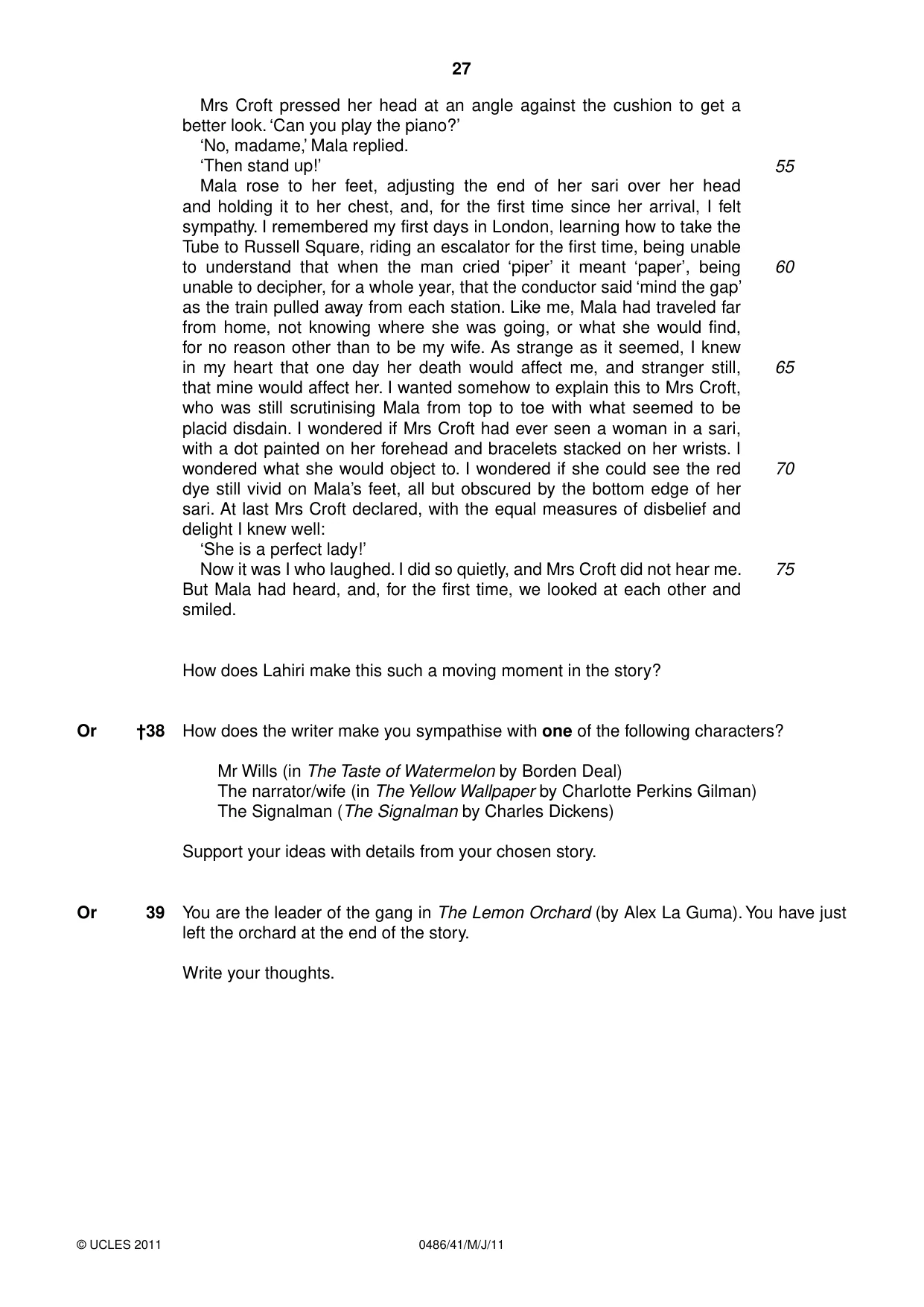 Cambridge IGCSE English - Literature 0486 2011 May/June Paper 4 · Variant 1 question paper, page 27 of 28