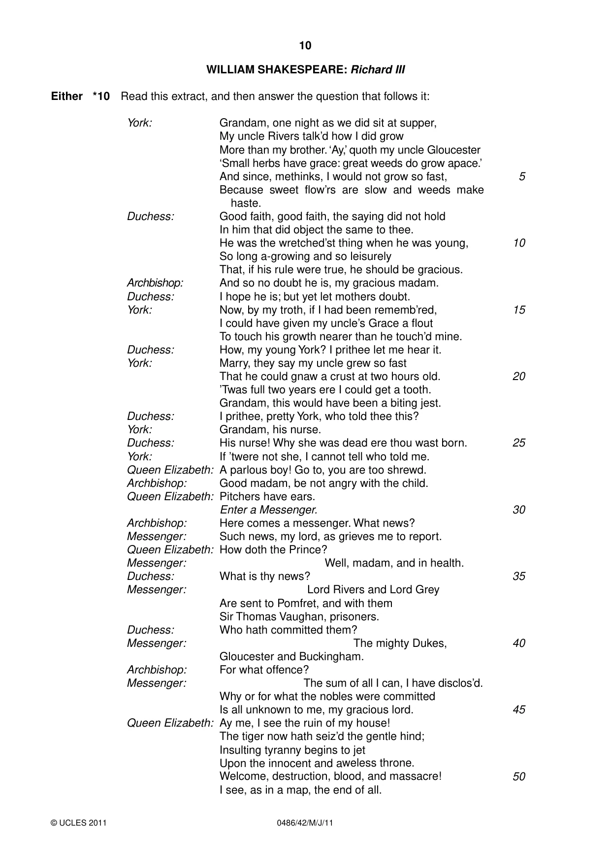Cambridge IGCSE English - Literature 0486 2011 May/June Paper 4 · Variant 2 question paper, page 10 of 28