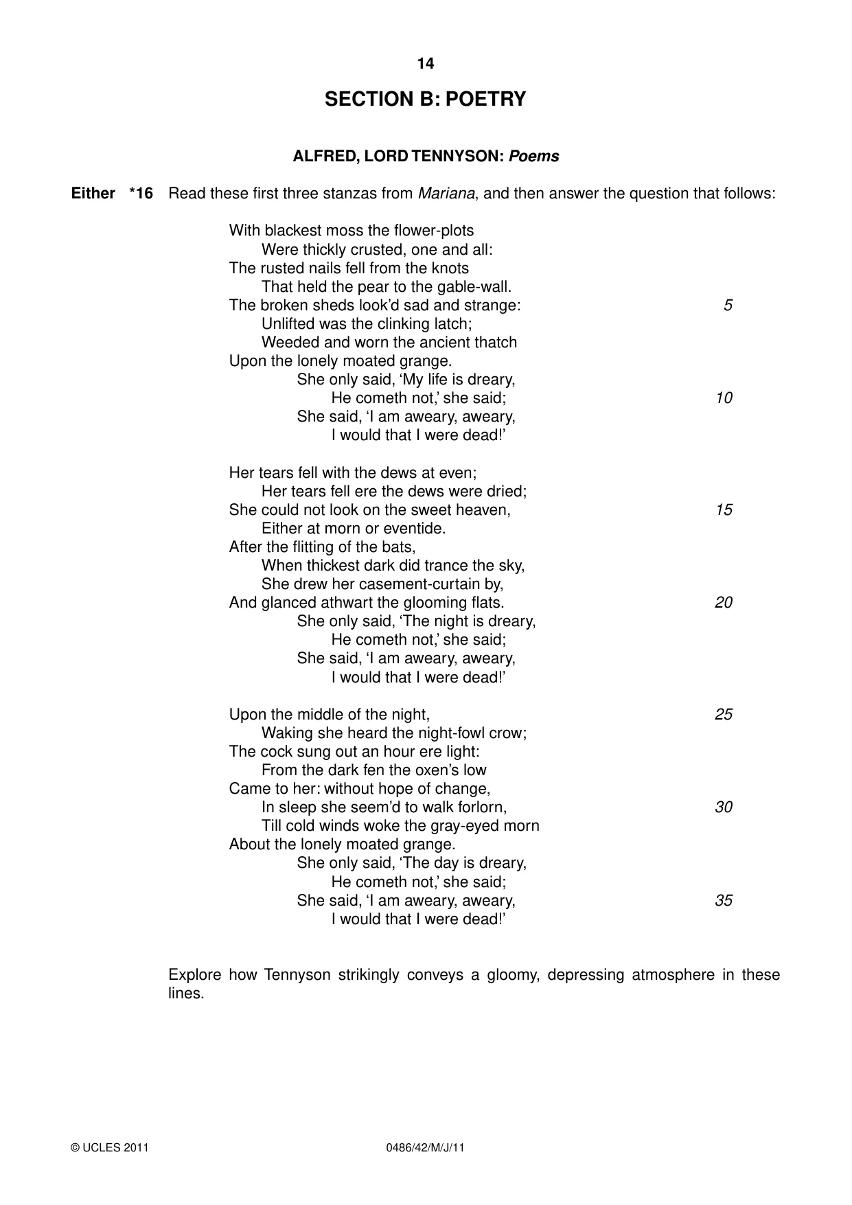 Cambridge IGCSE English - Literature 0486 2011 May/June Paper 4 · Variant 2 question paper, page 14 of 28