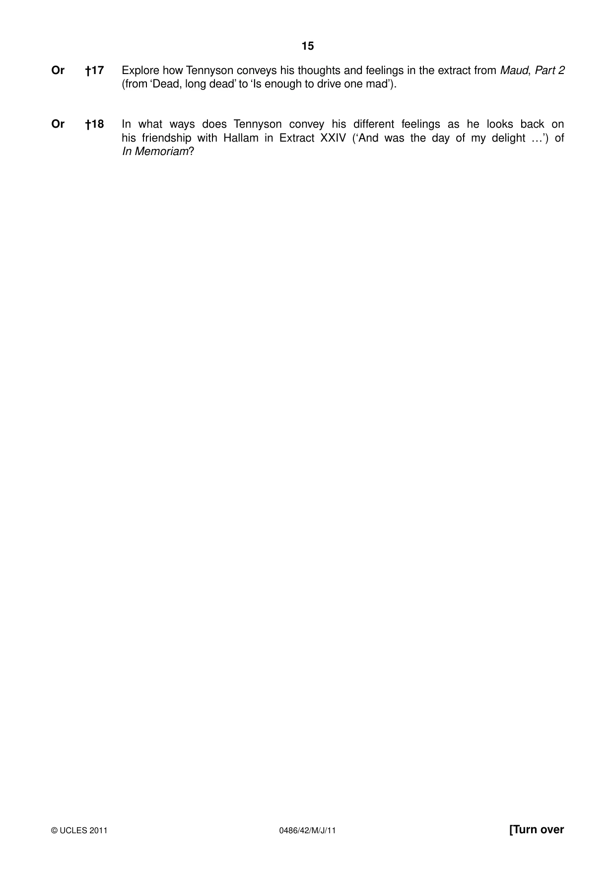 Cambridge IGCSE English - Literature 0486 2011 May/June Paper 4 · Variant 2 question paper, page 15 of 28