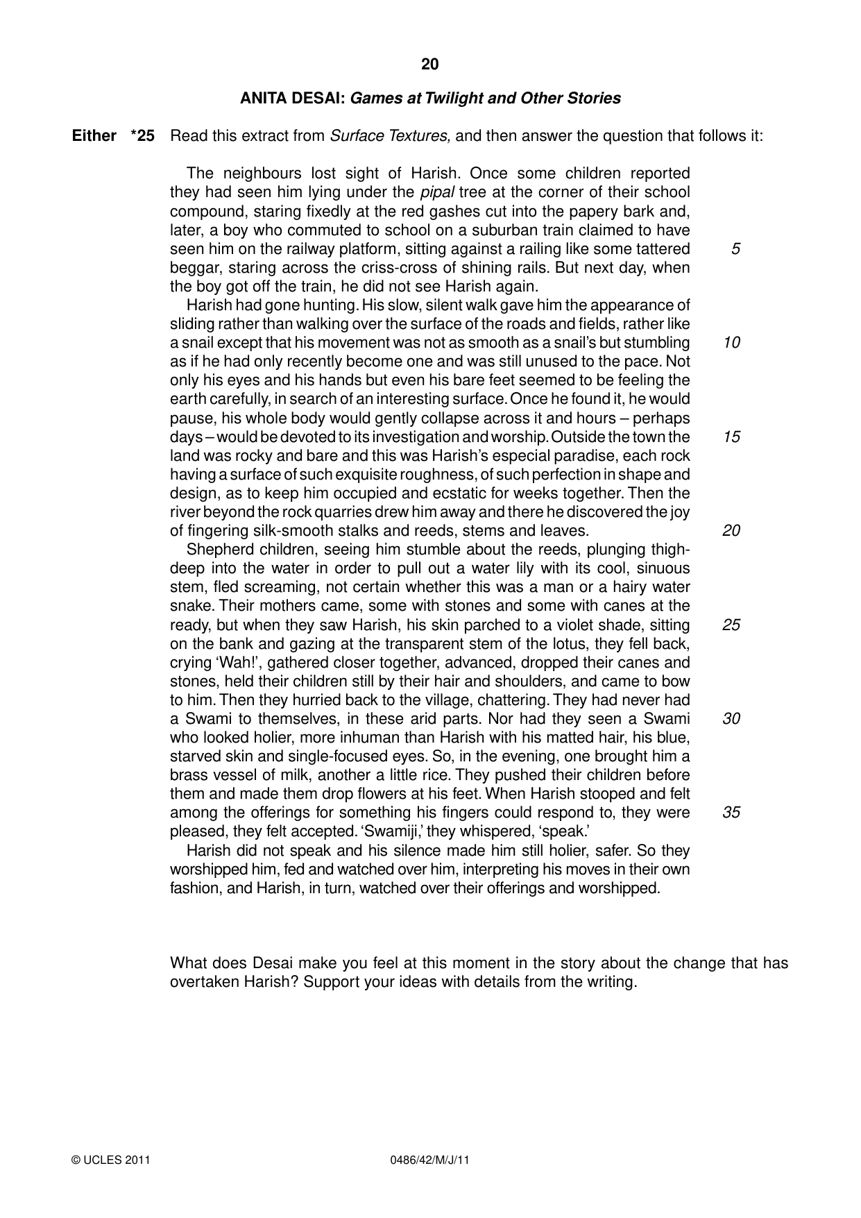 Cambridge IGCSE English - Literature 0486 2011 May/June Paper 4 · Variant 2 question paper, page 20 of 28