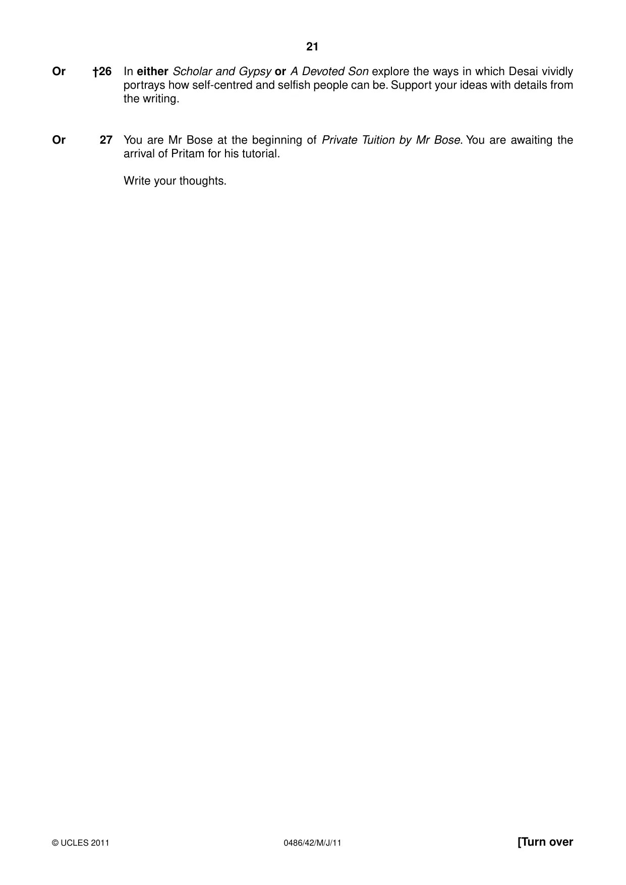 Cambridge IGCSE English - Literature 0486 2011 May/June Paper 4 · Variant 2 question paper, page 21 of 28