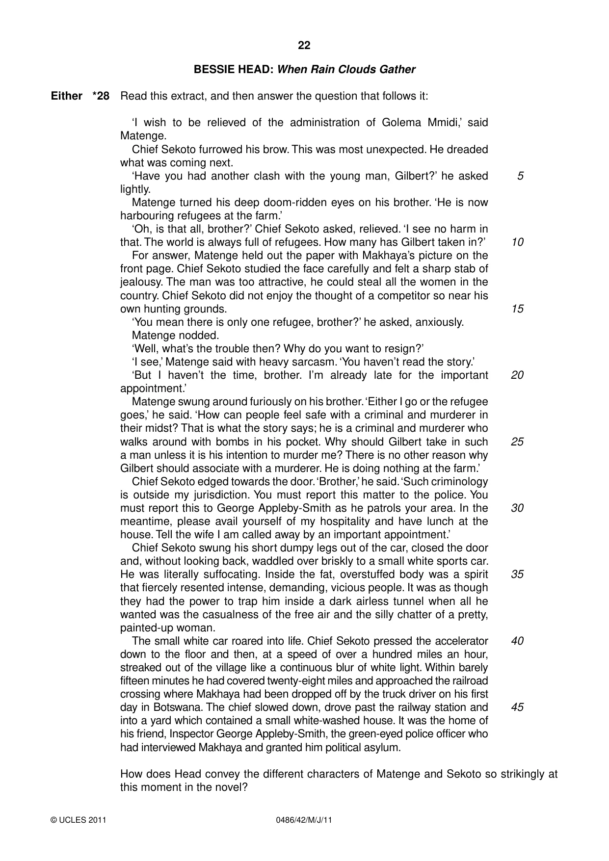 Cambridge IGCSE English - Literature 0486 2011 May/June Paper 4 · Variant 2 question paper, page 22 of 28