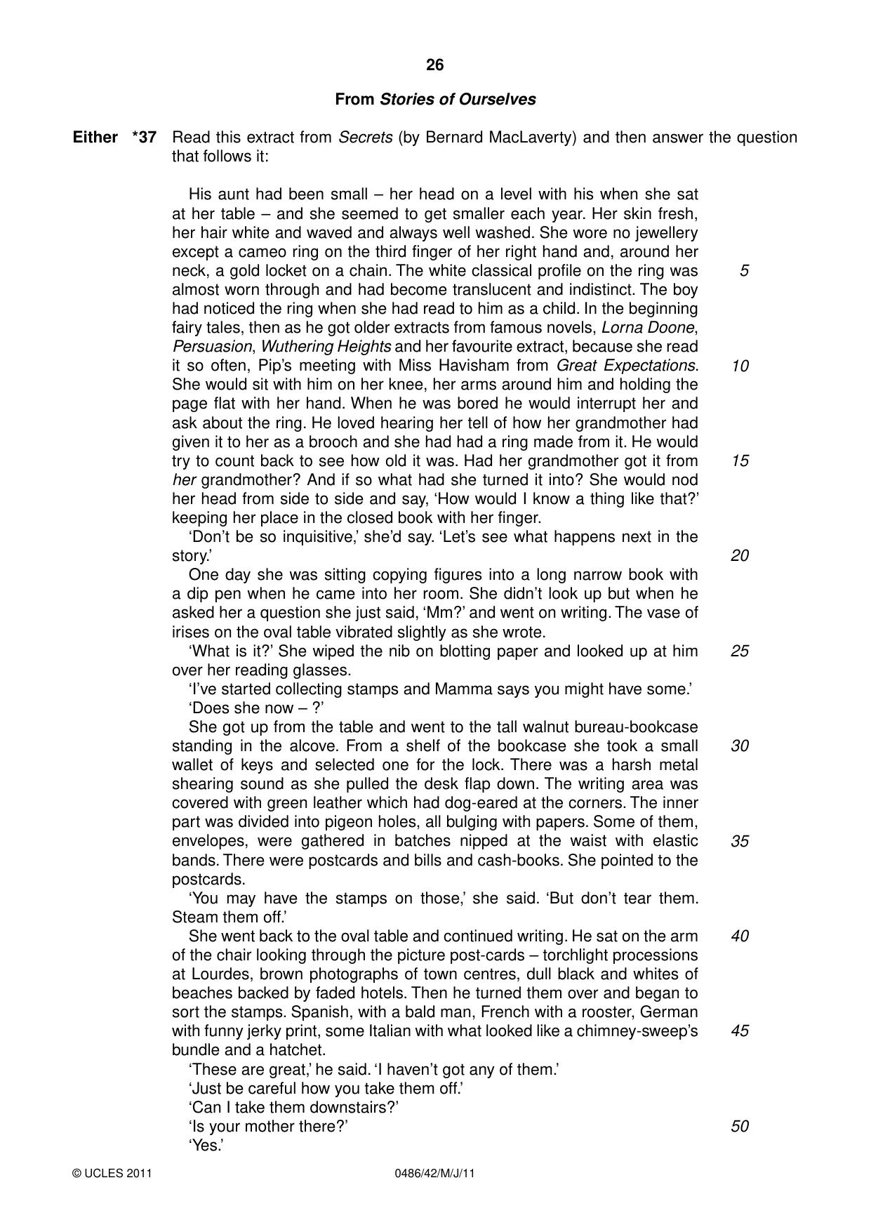 Cambridge IGCSE English - Literature 0486 2011 May/June Paper 4 · Variant 2 question paper, page 26 of 28