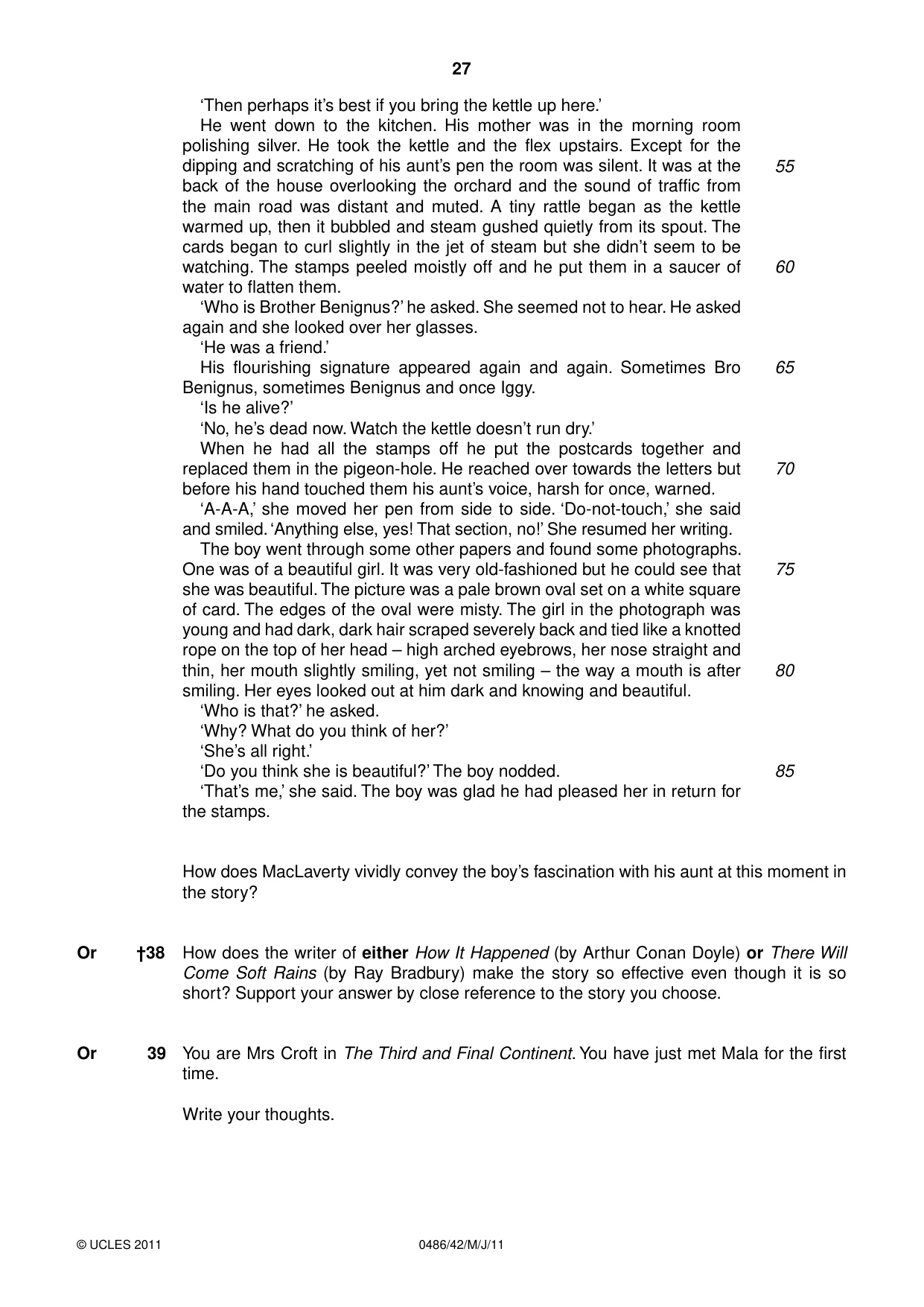 Cambridge IGCSE English - Literature 0486 2011 May/June Paper 4 · Variant 2 question paper, page 27 of 28