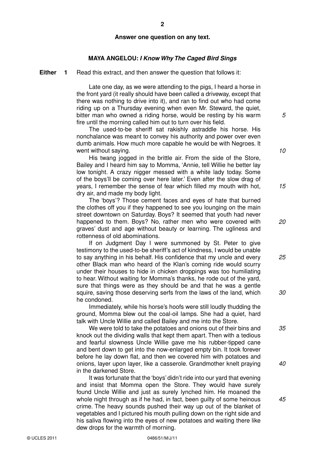 Cambridge IGCSE English - Literature 0486 2011 May/June Paper 5 · Variant 1 question paper, page 2 of 16