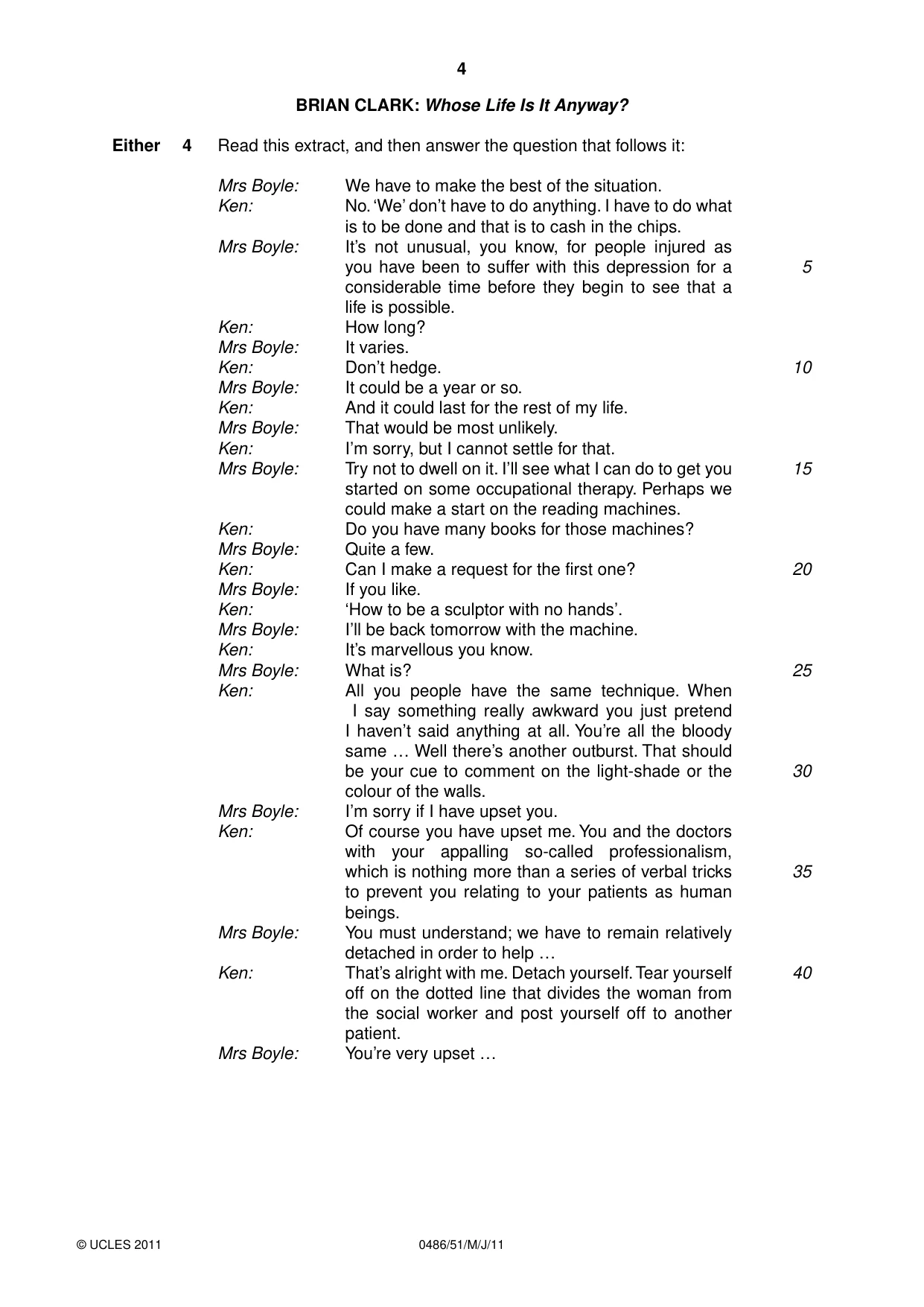 Cambridge IGCSE English - Literature 0486 2011 May/June Paper 5 · Variant 1 question paper, page 4 of 16
