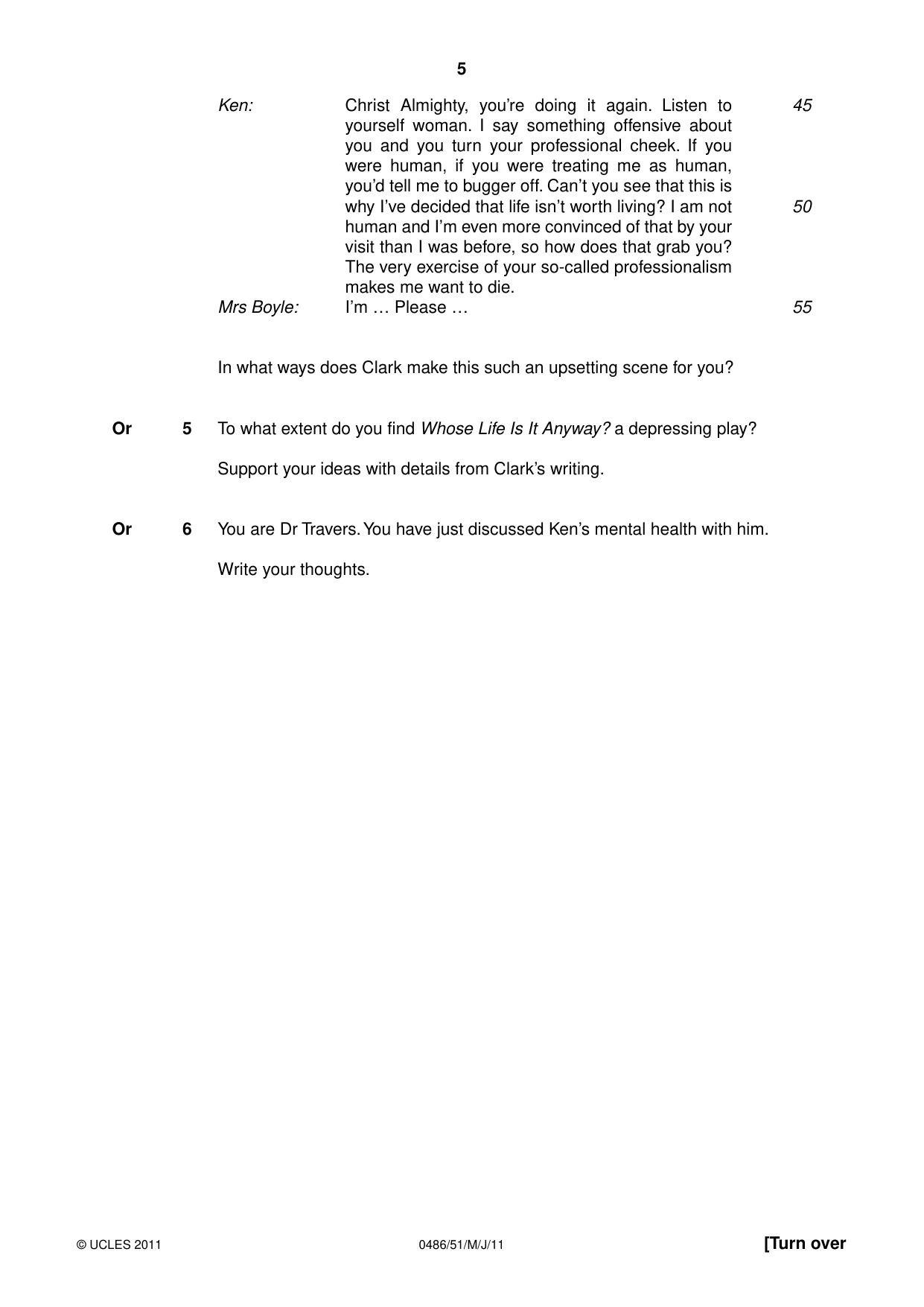 Cambridge IGCSE English - Literature 0486 2011 May/June Paper 5 · Variant 1 question paper, page 5 of 16