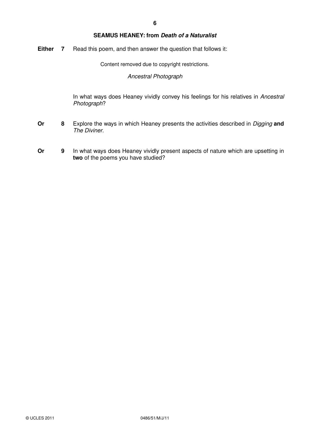 Cambridge IGCSE English - Literature 0486 2011 May/June Paper 5 · Variant 1 question paper, page 6 of 16