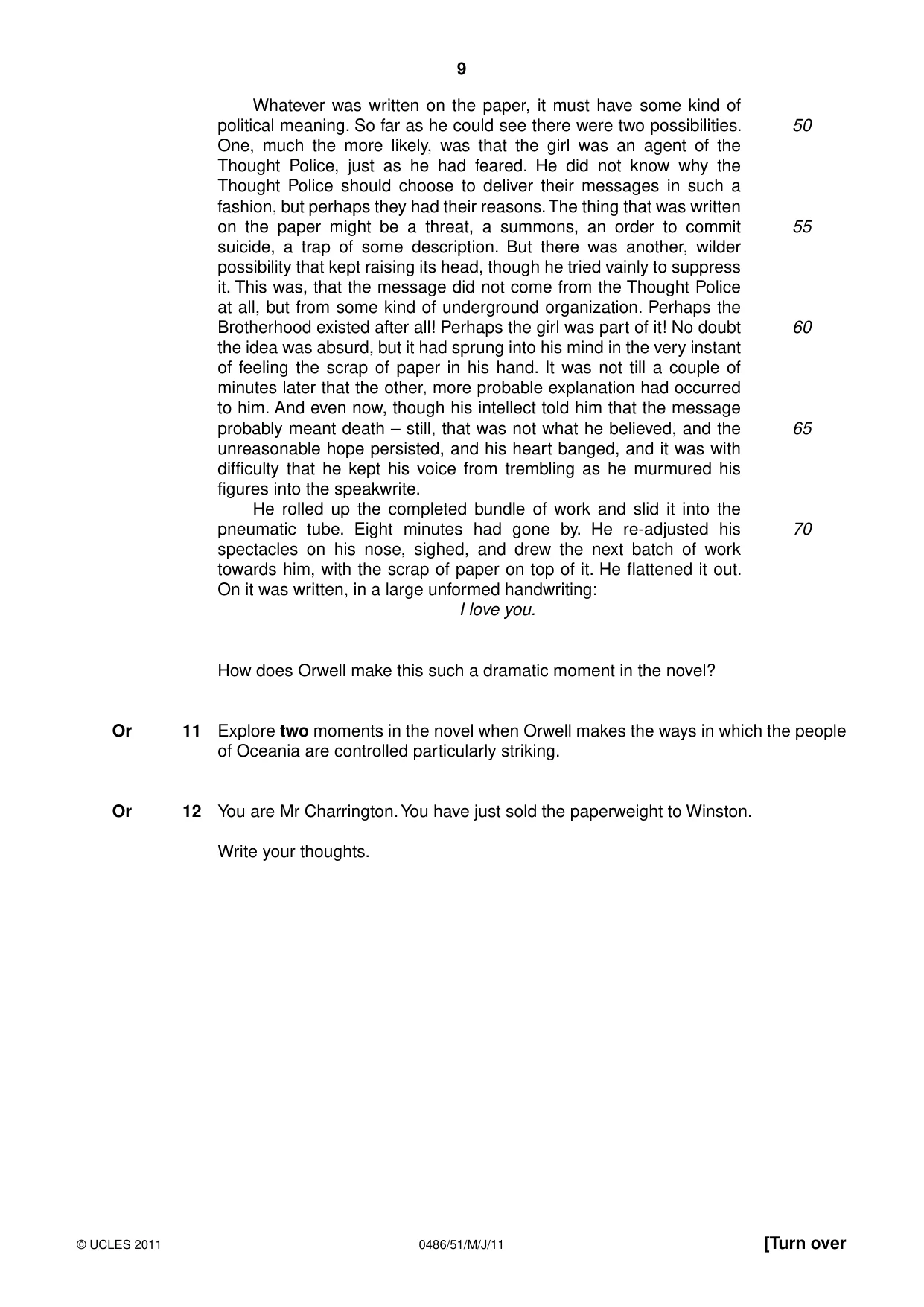 Cambridge IGCSE English - Literature 0486 2011 May/June Paper 5 · Variant 1 question paper, page 9 of 16