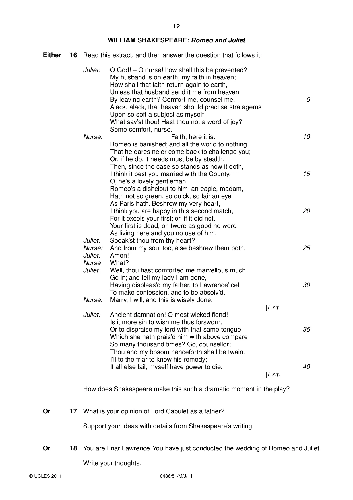 Cambridge IGCSE English - Literature 0486 2011 May/June Paper 5 · Variant 1 question paper, page 12 of 16