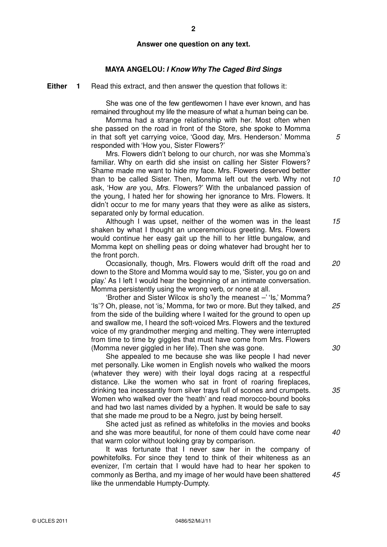 Cambridge IGCSE English - Literature 0486 2011 May/June Paper 5 · Variant 2 question paper, page 2 of 16