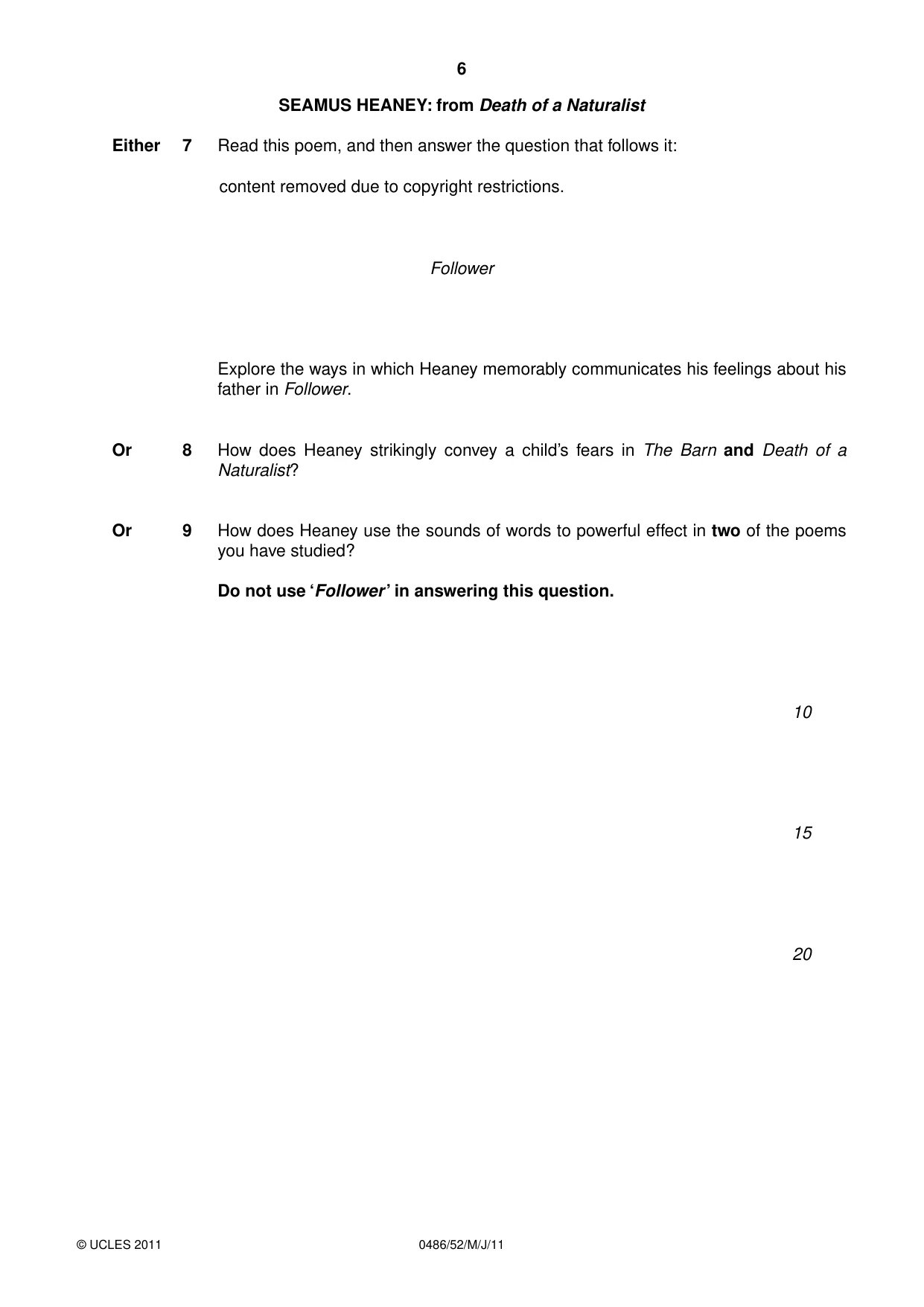 Cambridge IGCSE English - Literature 0486 2011 May/June Paper 5 · Variant 2 question paper, page 6 of 16