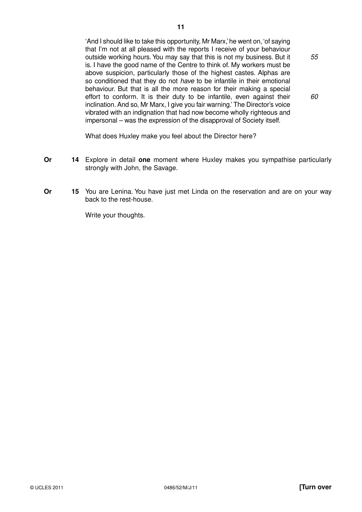Cambridge IGCSE English - Literature 0486 2011 May/June Paper 5 · Variant 2 question paper, page 11 of 16