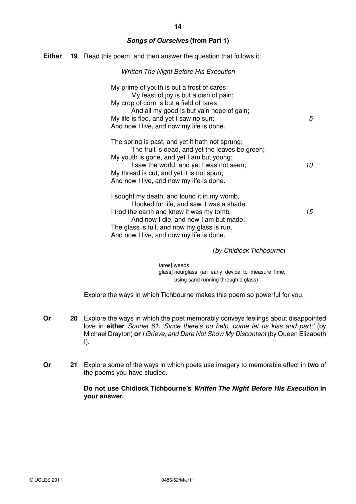 Cambridge IGCSE English - Literature 0486 2011 May/June Paper 5 · Variant 2 question paper, page 14 of 16