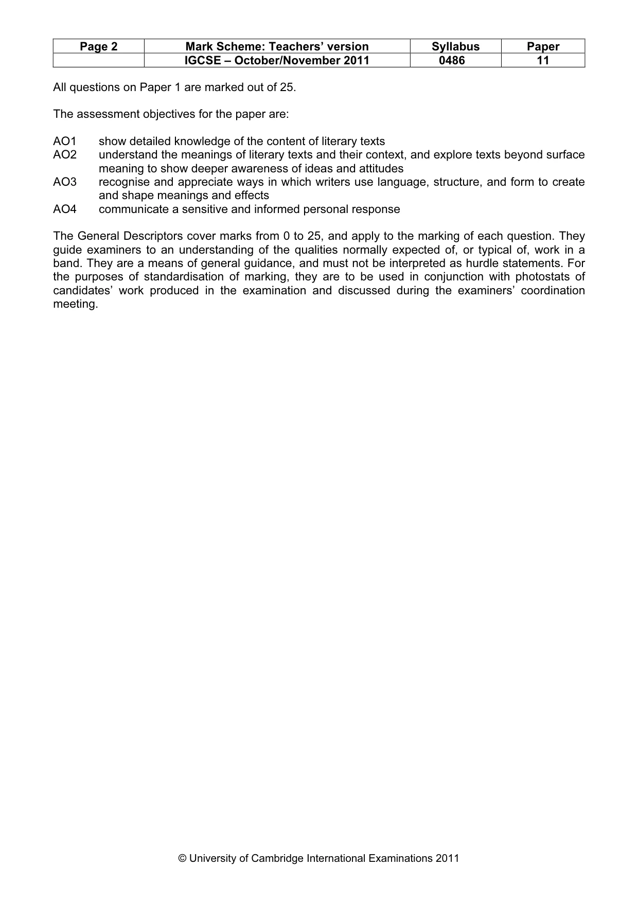 Mark scheme, page 2 of 3