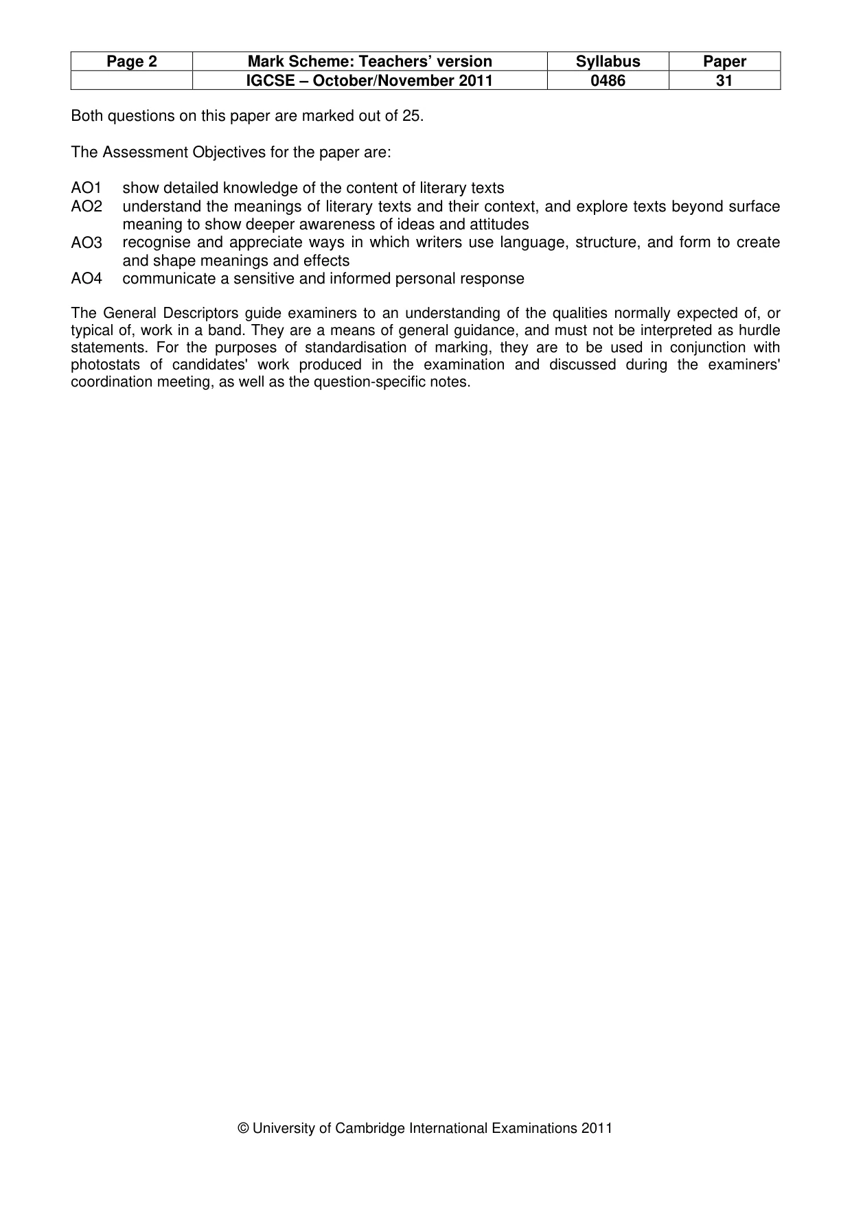 Mark scheme, page 2 of 3
