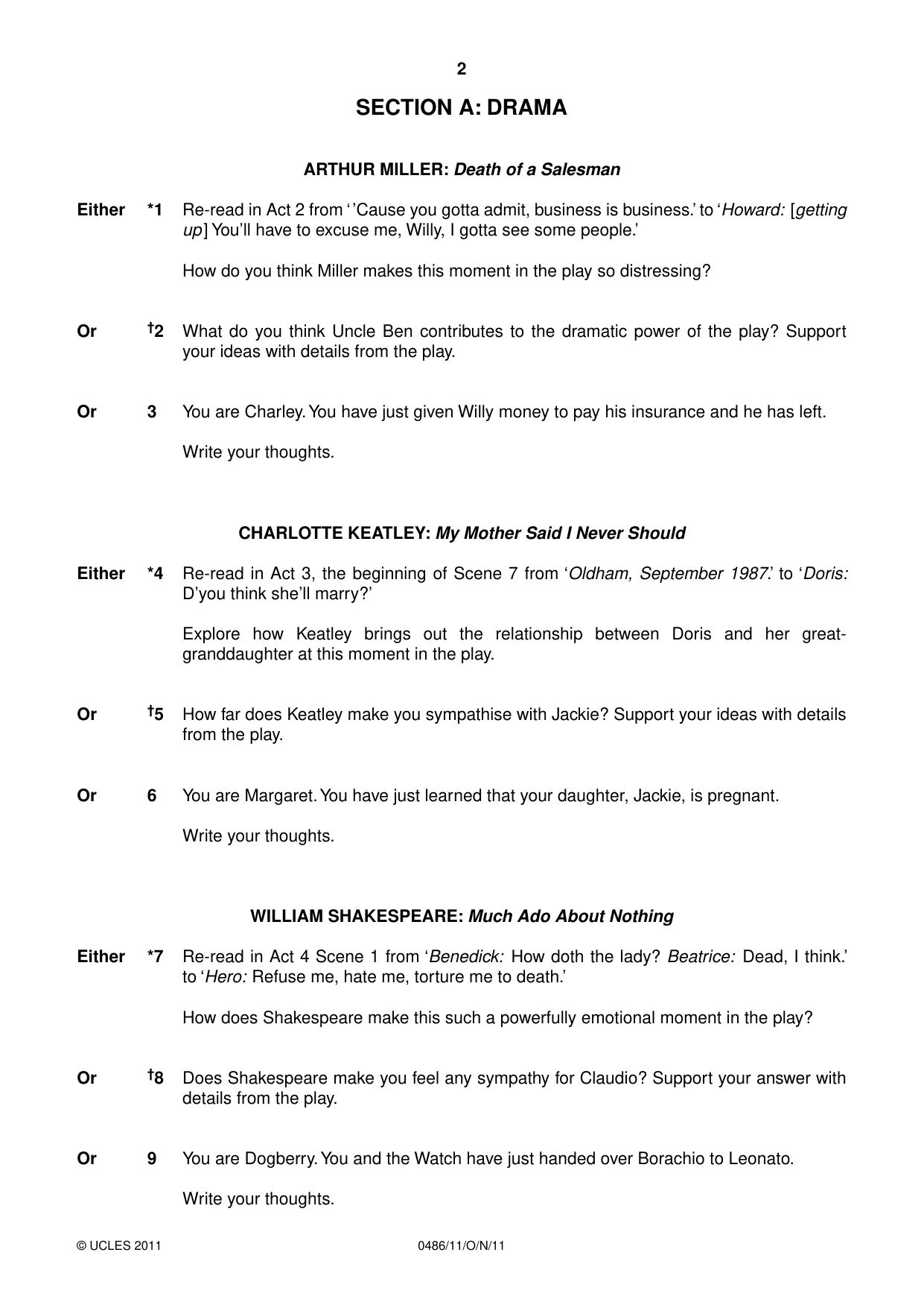 Cambridge IGCSE English - Literature 0486 2011 Oct/Nov Paper 1 · Variant 1 question paper, page 2 of 8