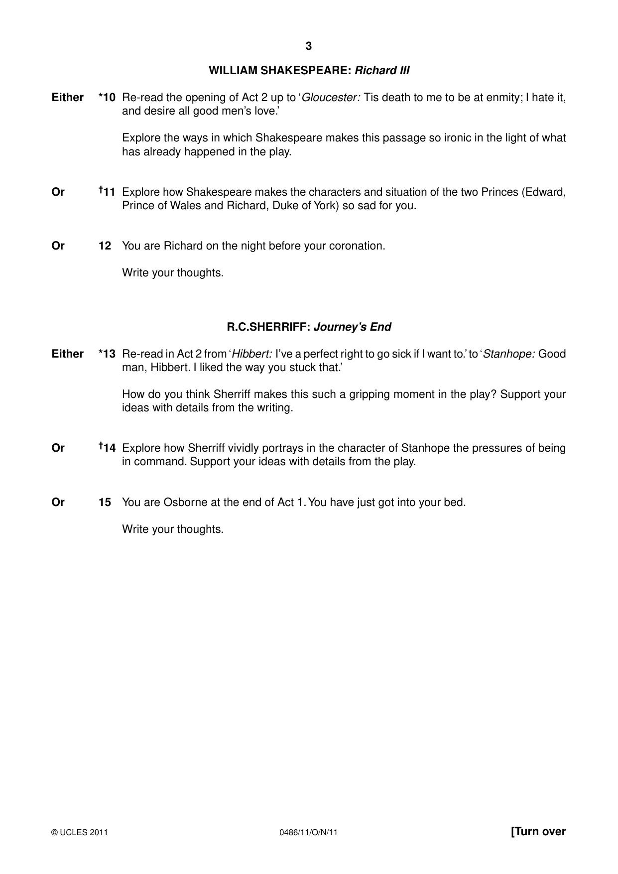 Cambridge IGCSE English - Literature 0486 2011 Oct/Nov Paper 1 · Variant 1 question paper, page 3 of 8