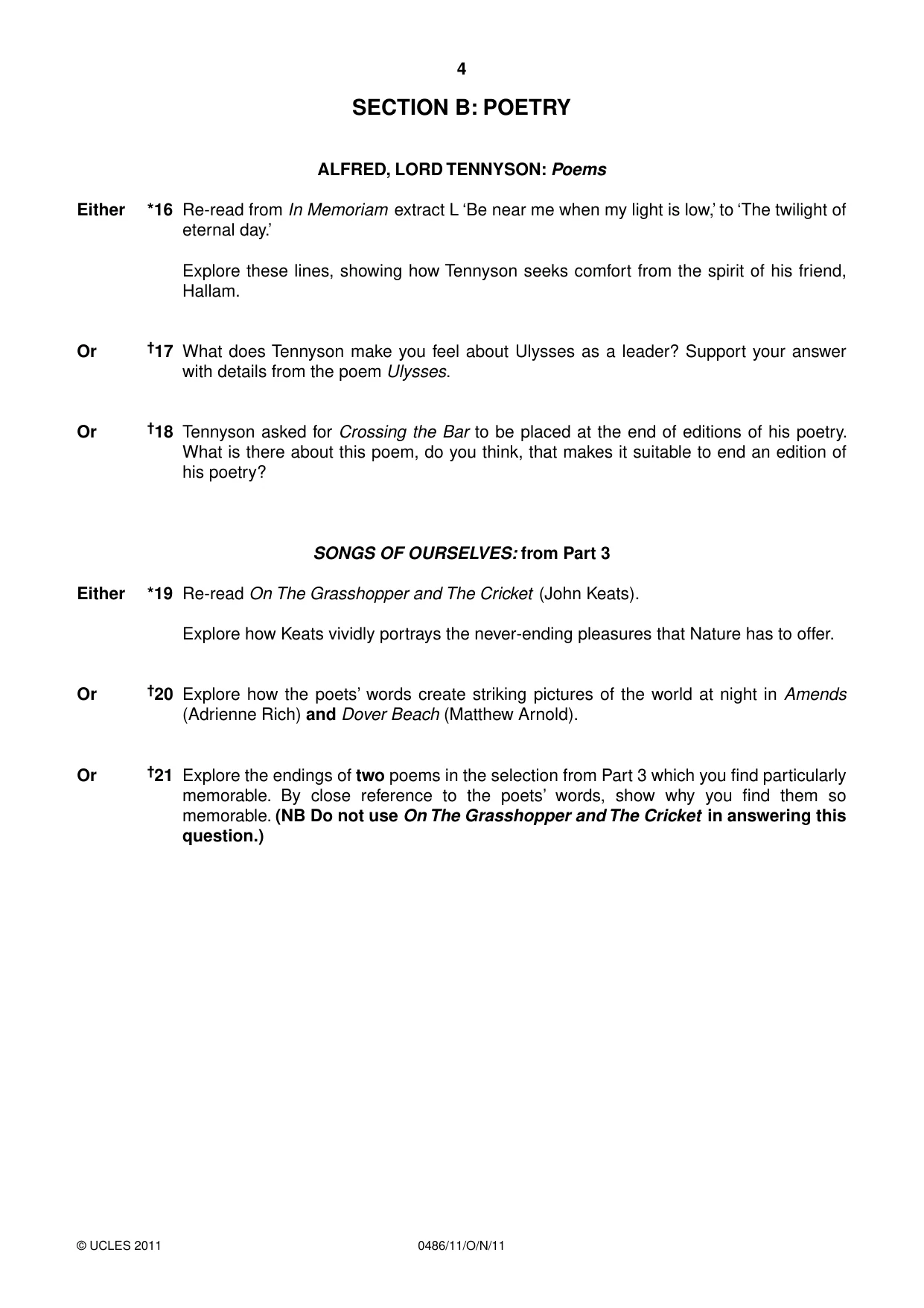 Cambridge IGCSE English - Literature 0486 2011 Oct/Nov Paper 1 · Variant 1 question paper, page 4 of 8