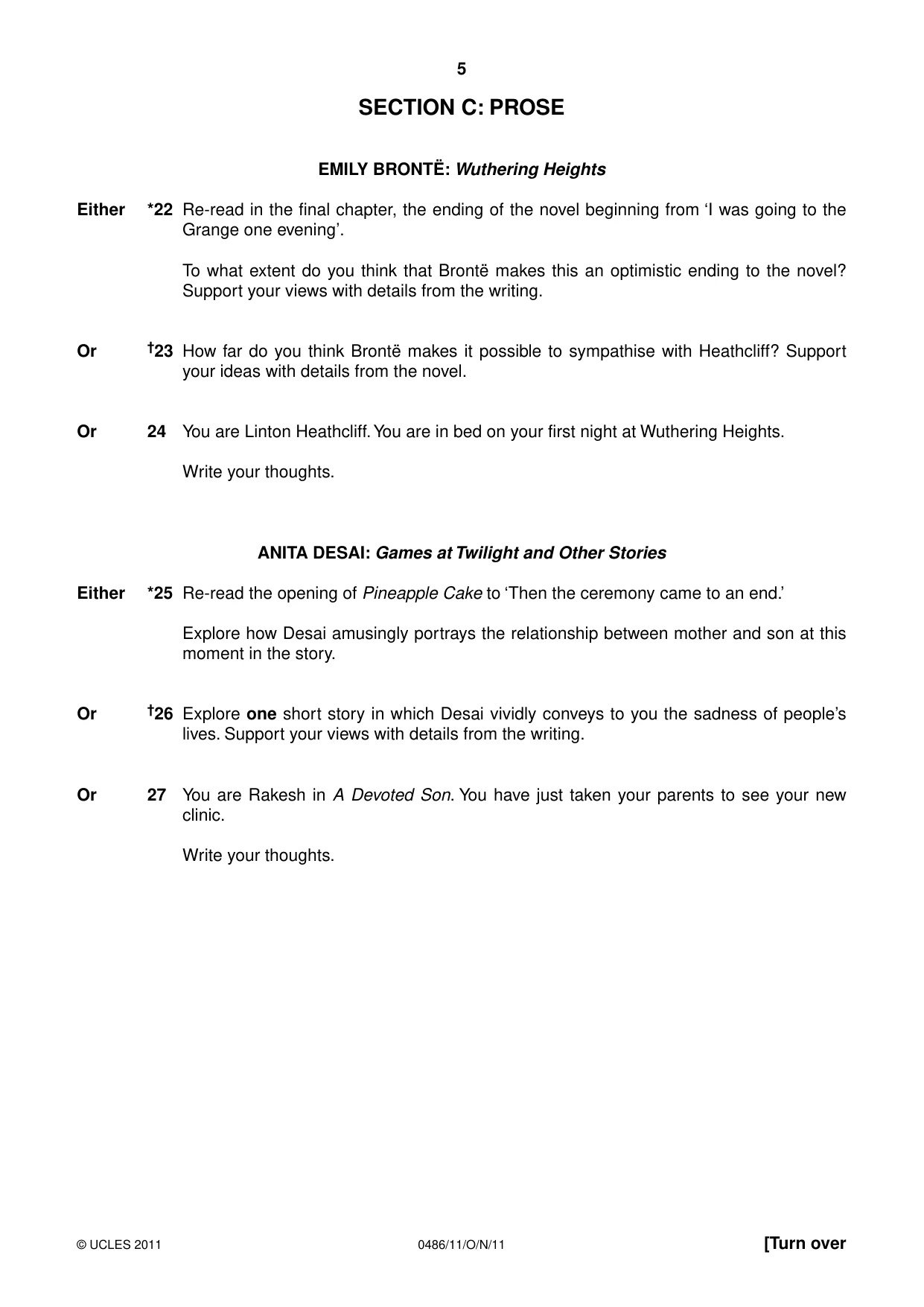 Cambridge IGCSE English - Literature 0486 2011 Oct/Nov Paper 1 · Variant 1 question paper, page 5 of 8
