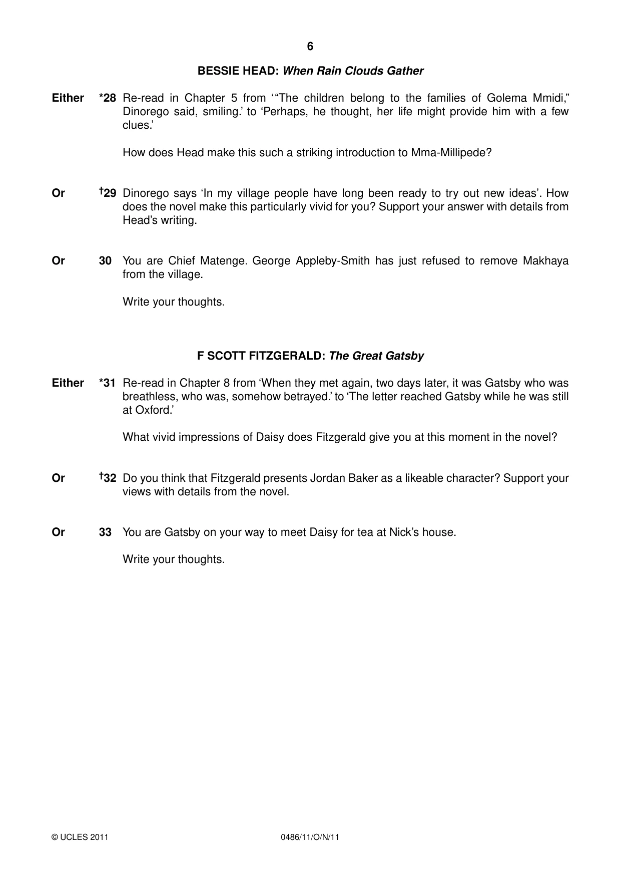 Cambridge IGCSE English - Literature 0486 2011 Oct/Nov Paper 1 · Variant 1 question paper, page 6 of 8