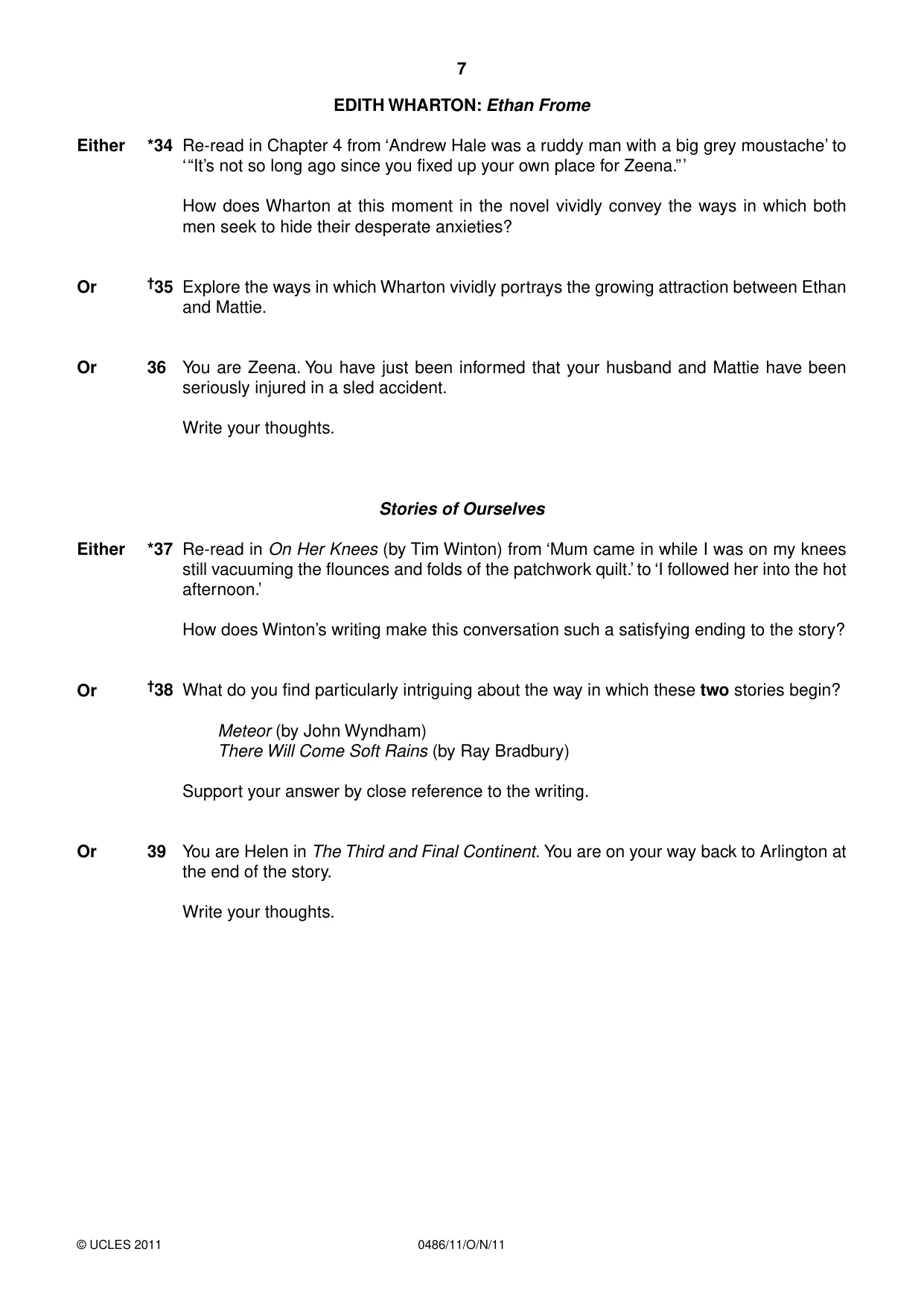 Cambridge IGCSE English - Literature 0486 2011 Oct/Nov Paper 1 · Variant 1 question paper, page 7 of 8