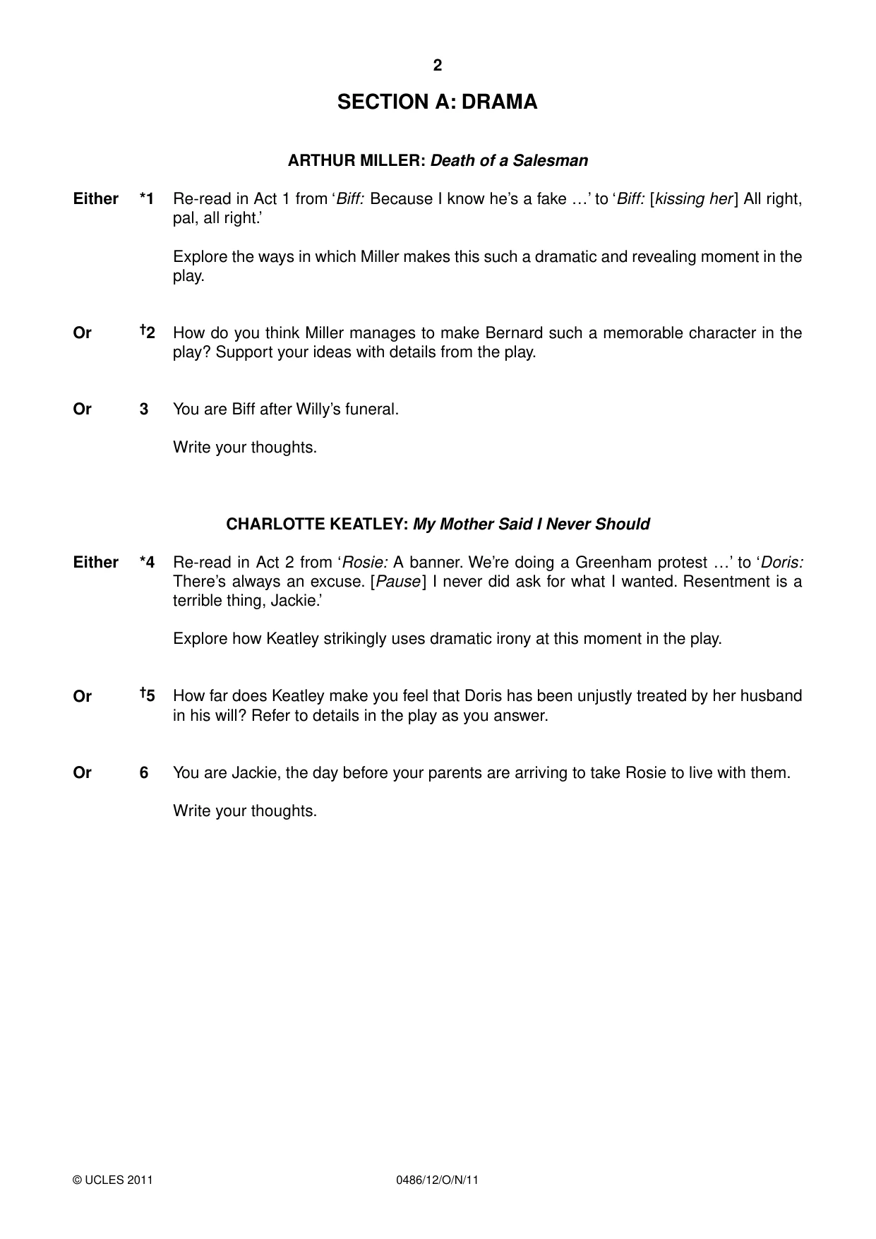 Cambridge IGCSE English - Literature 0486 2011 Oct/Nov Paper 1 · Variant 2 question paper, page 2 of 8